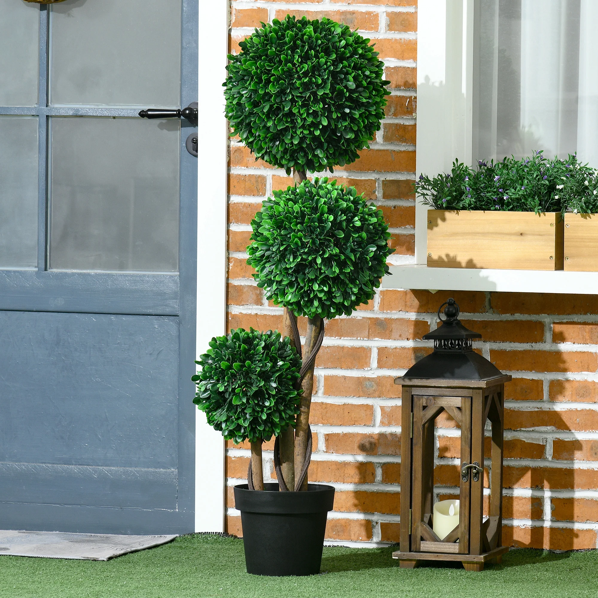 3.5ft Artificial Tree, Triple Ball Boxwood Topiary with Pot and Sandalwood Leaves - Image 4