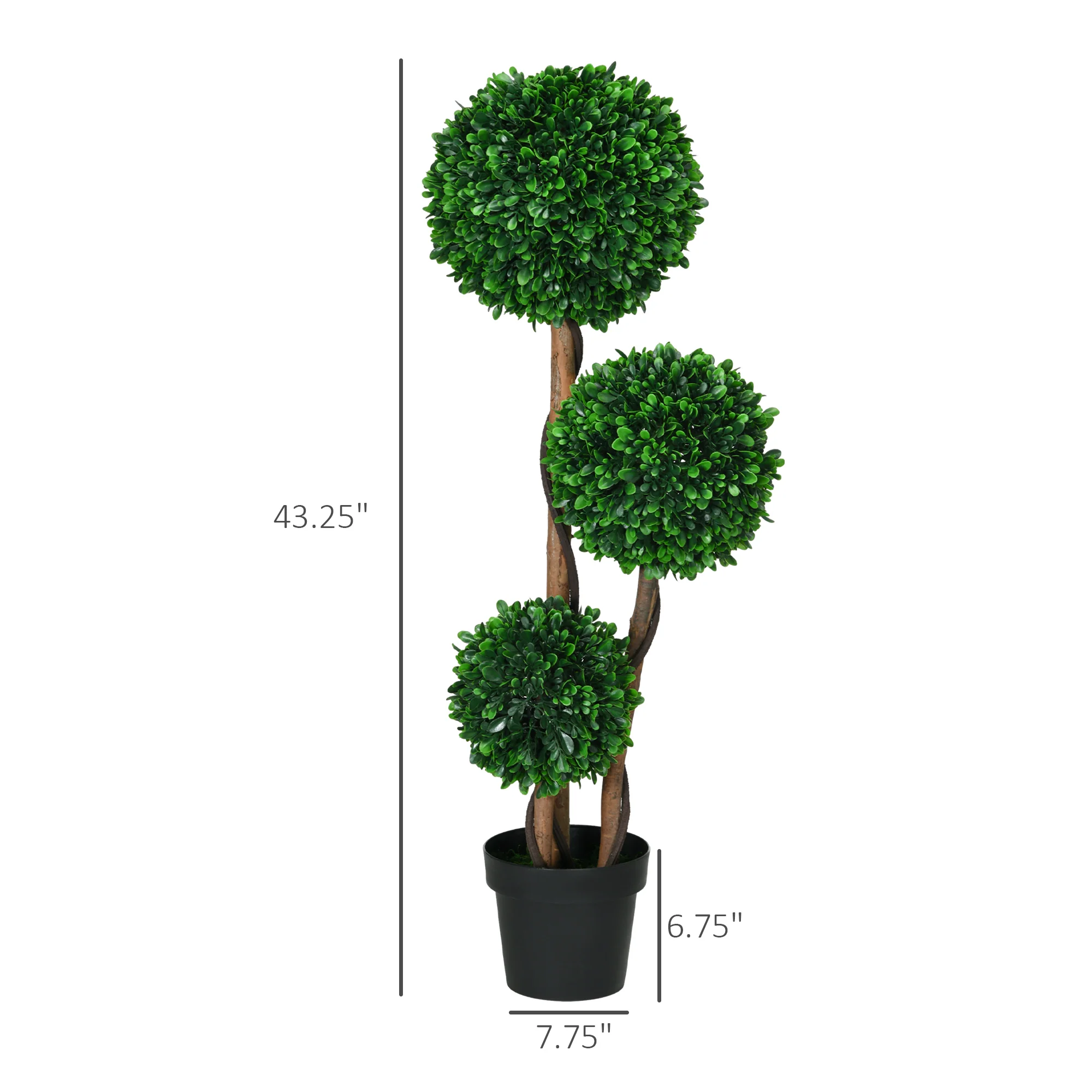 3.5ft Artificial Tree, Triple Ball Boxwood Topiary with Pot and Sandalwood Leaves - Image 5