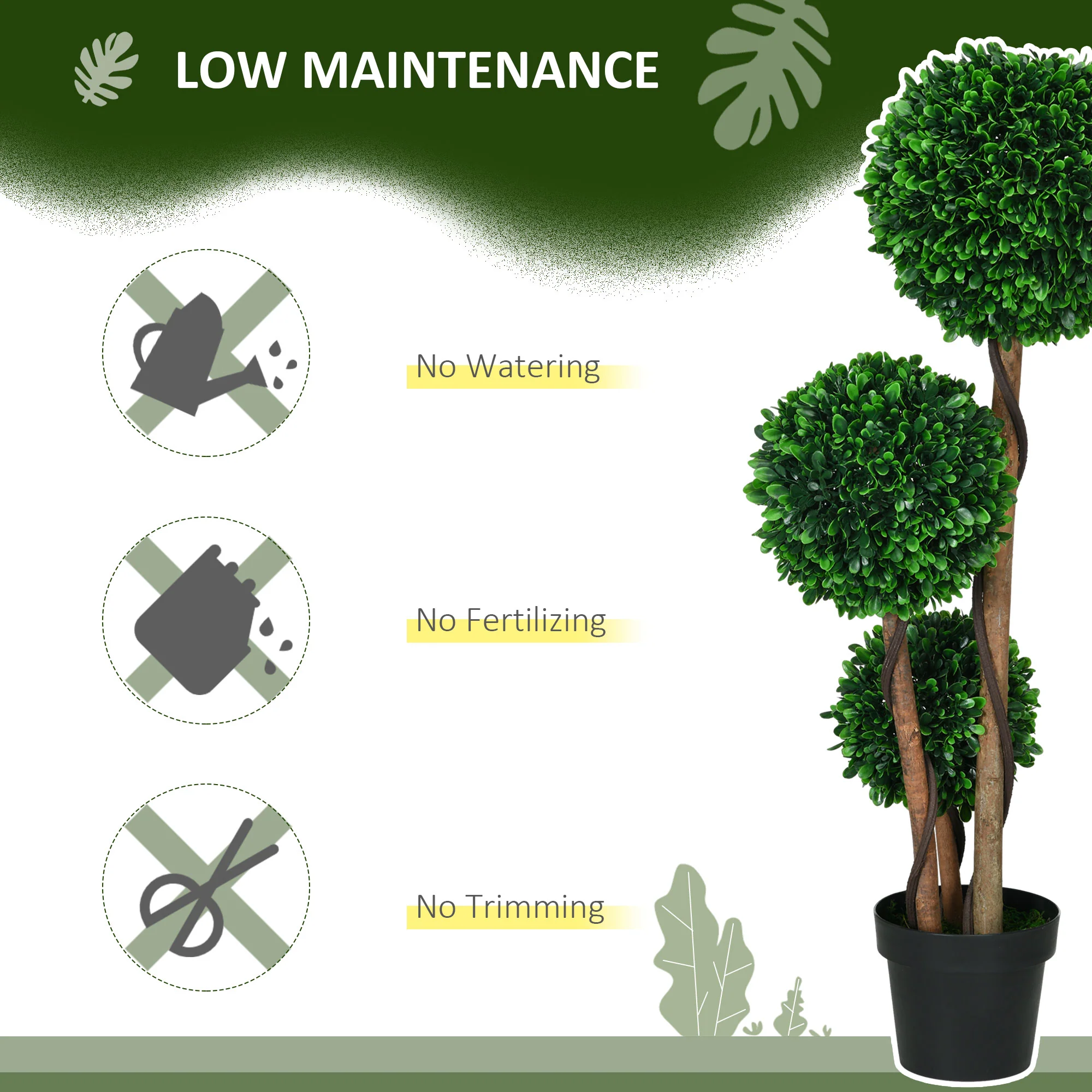 3.5ft Artificial Tree, Triple Ball Boxwood Topiary with Pot and Sandalwood Leaves - Image 7