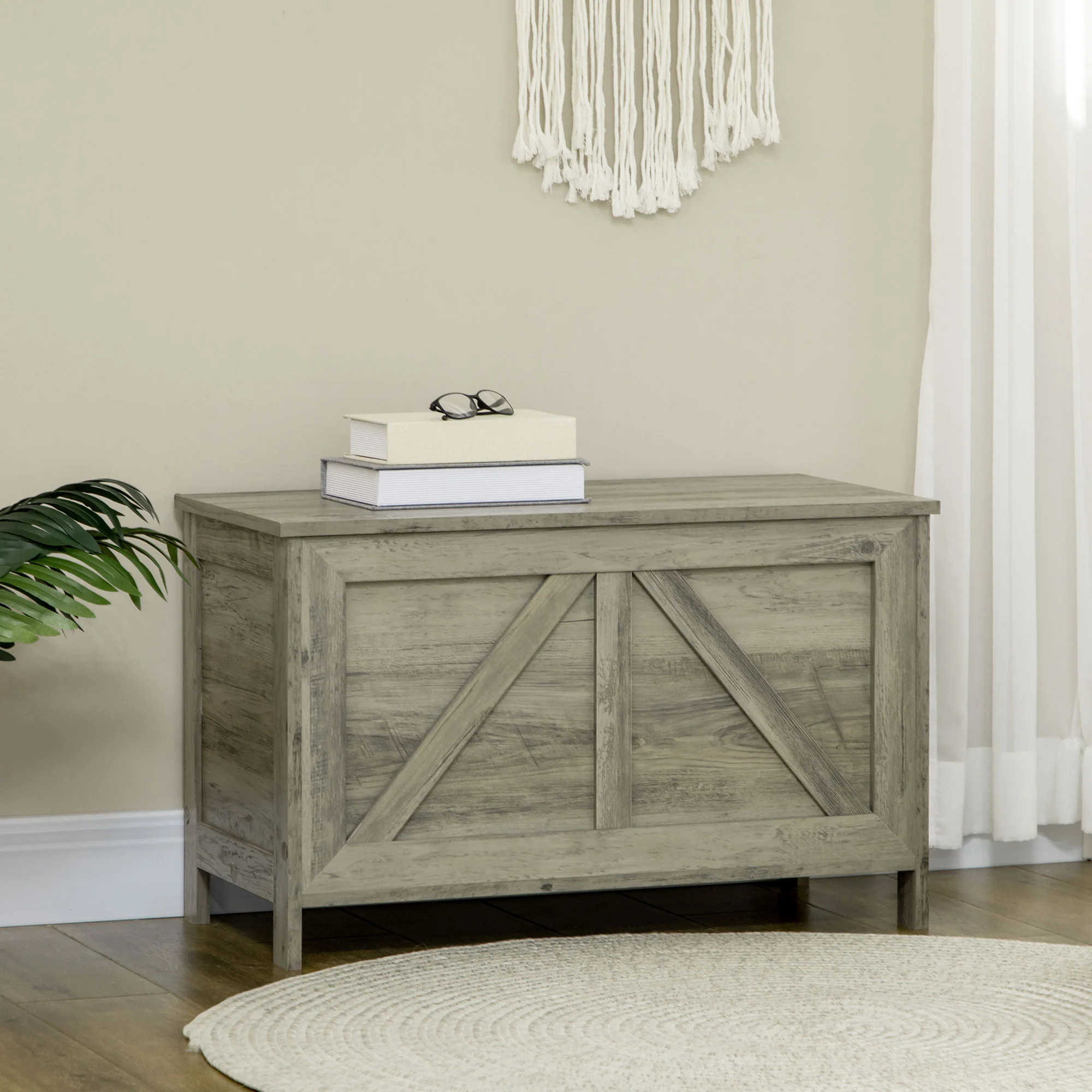 30" Farmhouse Storage Chest, Lift Top Box Organizer w/ Safety Hinge to Open Up 100°, White - Image 4