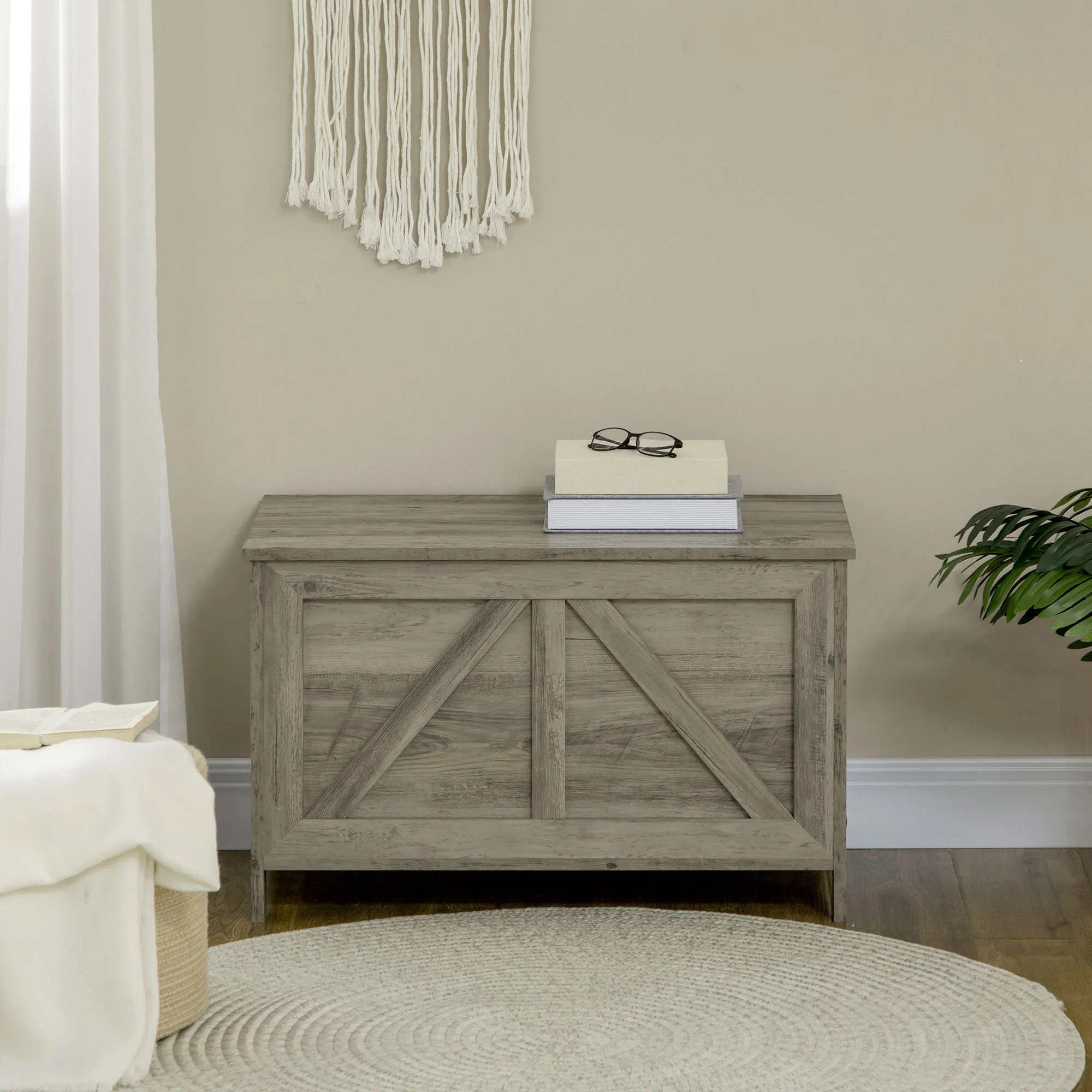30" Farmhouse Storage Chest, Lift Top Box Organizer w/ Safety Hinge to Open Up 100°, White - Image 9