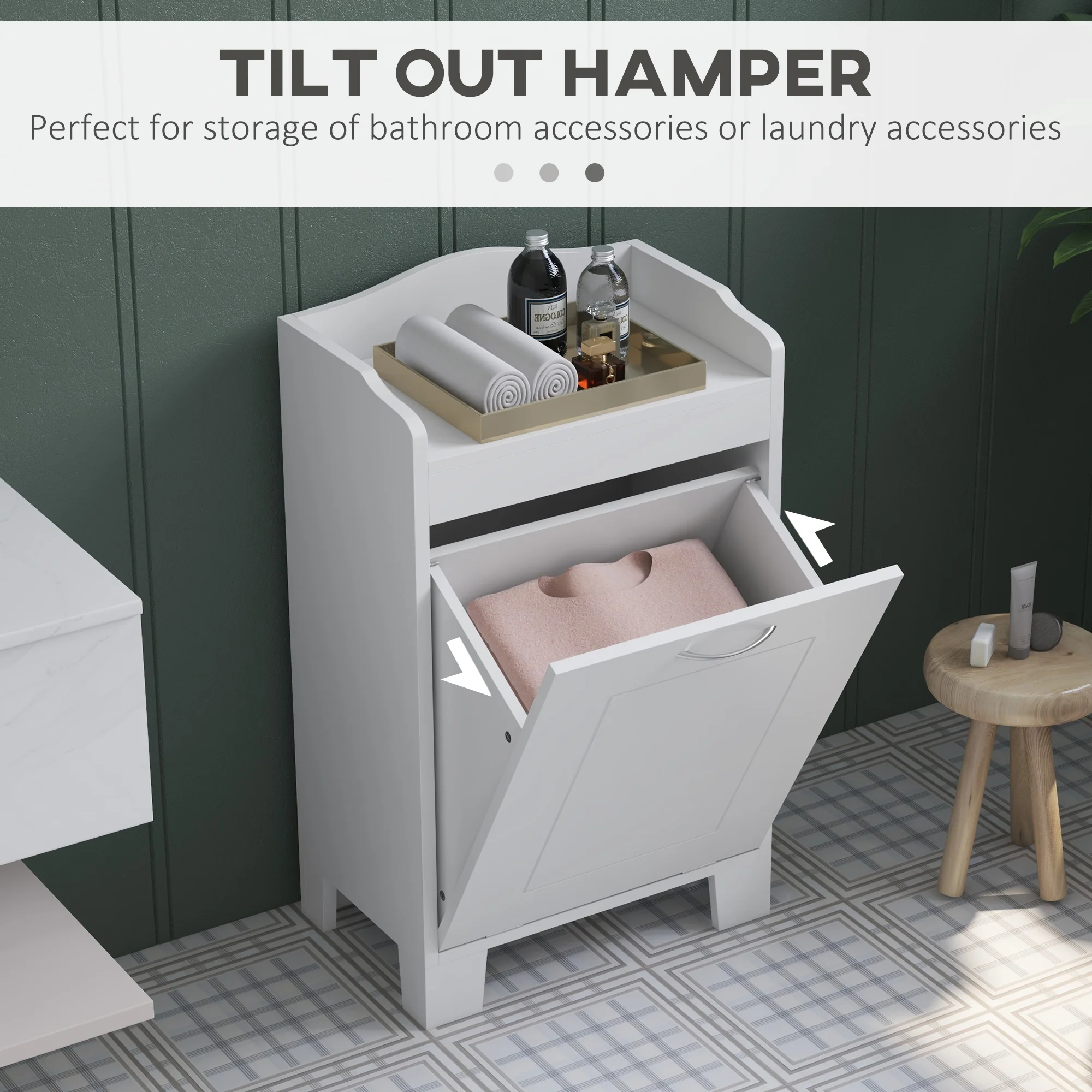 31" Tilt Out Laundry Hamper, Bathroom Storage Cabinet, Home Organizer Hamper, White - Image 6