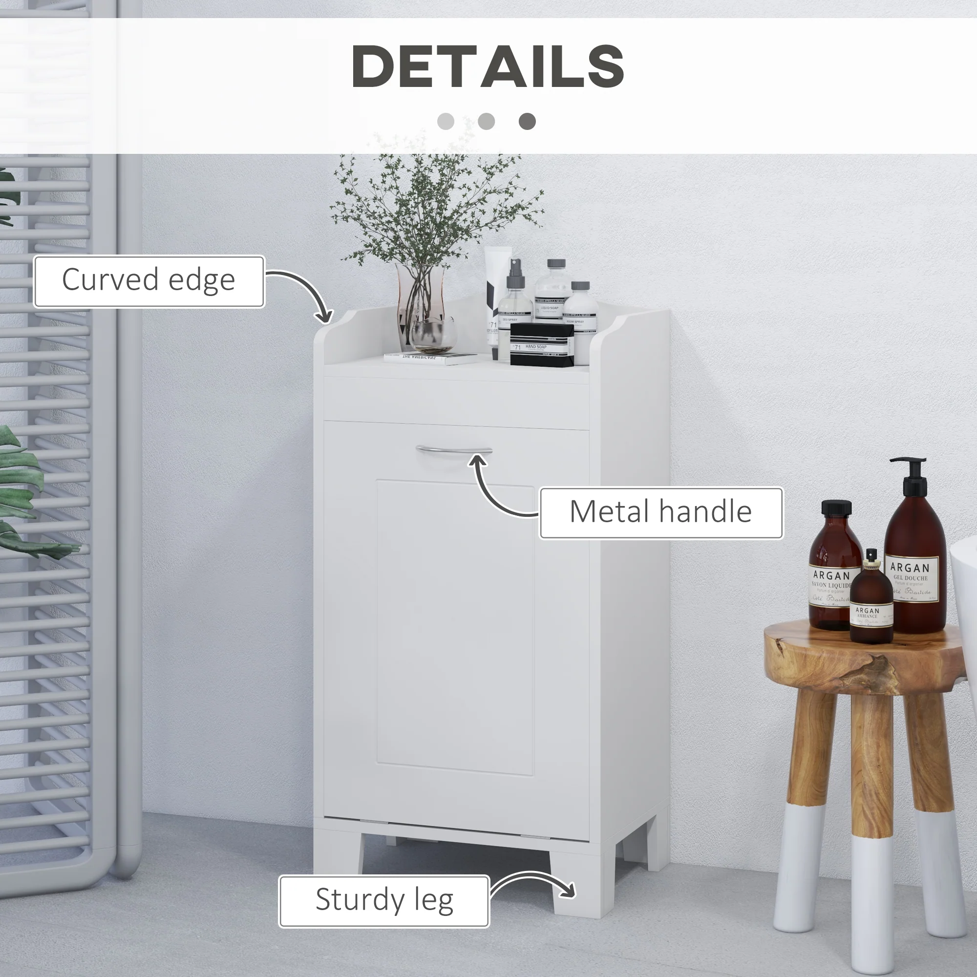 31" Tilt Out Laundry Hamper, Bathroom Storage Cabinet, Home Organizer Hamper, White - Image 7
