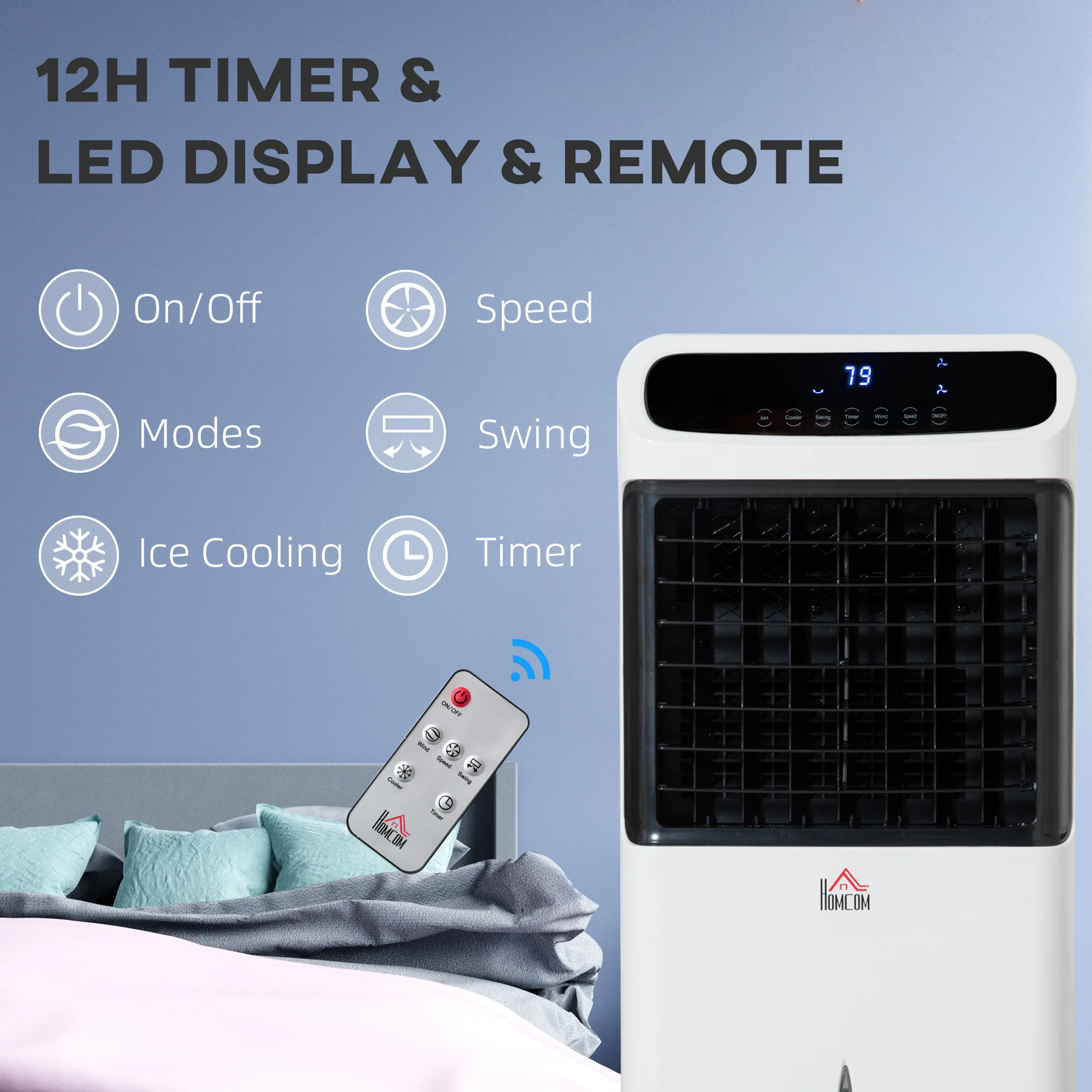 32" Evaporative Air Cooler with 3.2 Gal Water Tank, 3-In-1 Ice Cooling Fan White - Image 11