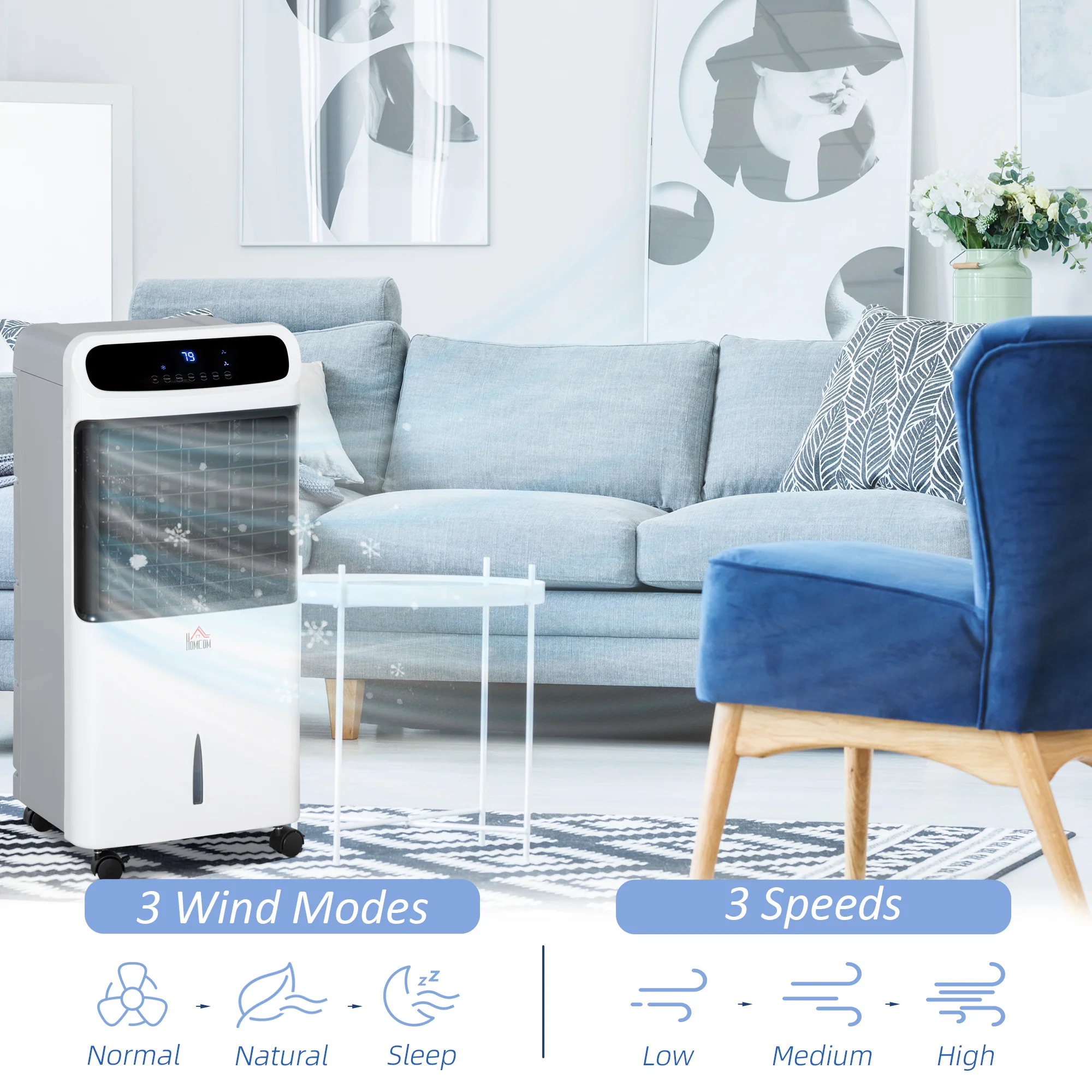 32" Evaporative Air Cooler with 3.2 Gal Water Tank, 3-In-1 Ice Cooling Fan White - Image 7