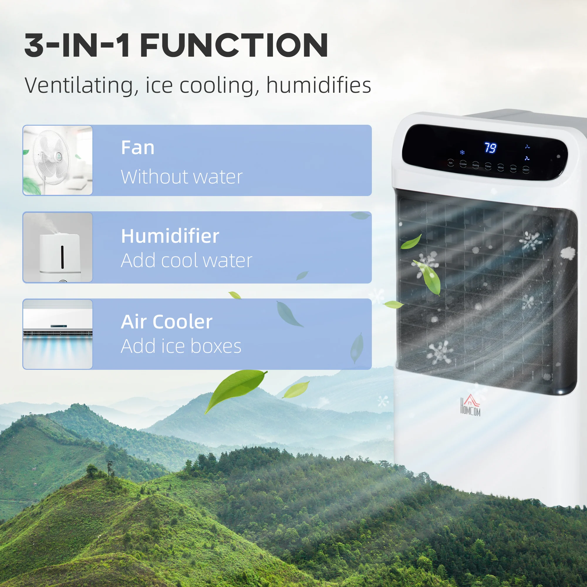 32" Evaporative Air Cooler with 3.2 Gal Water Tank, 3-In-1 Ice Cooling Fan White - Image 8