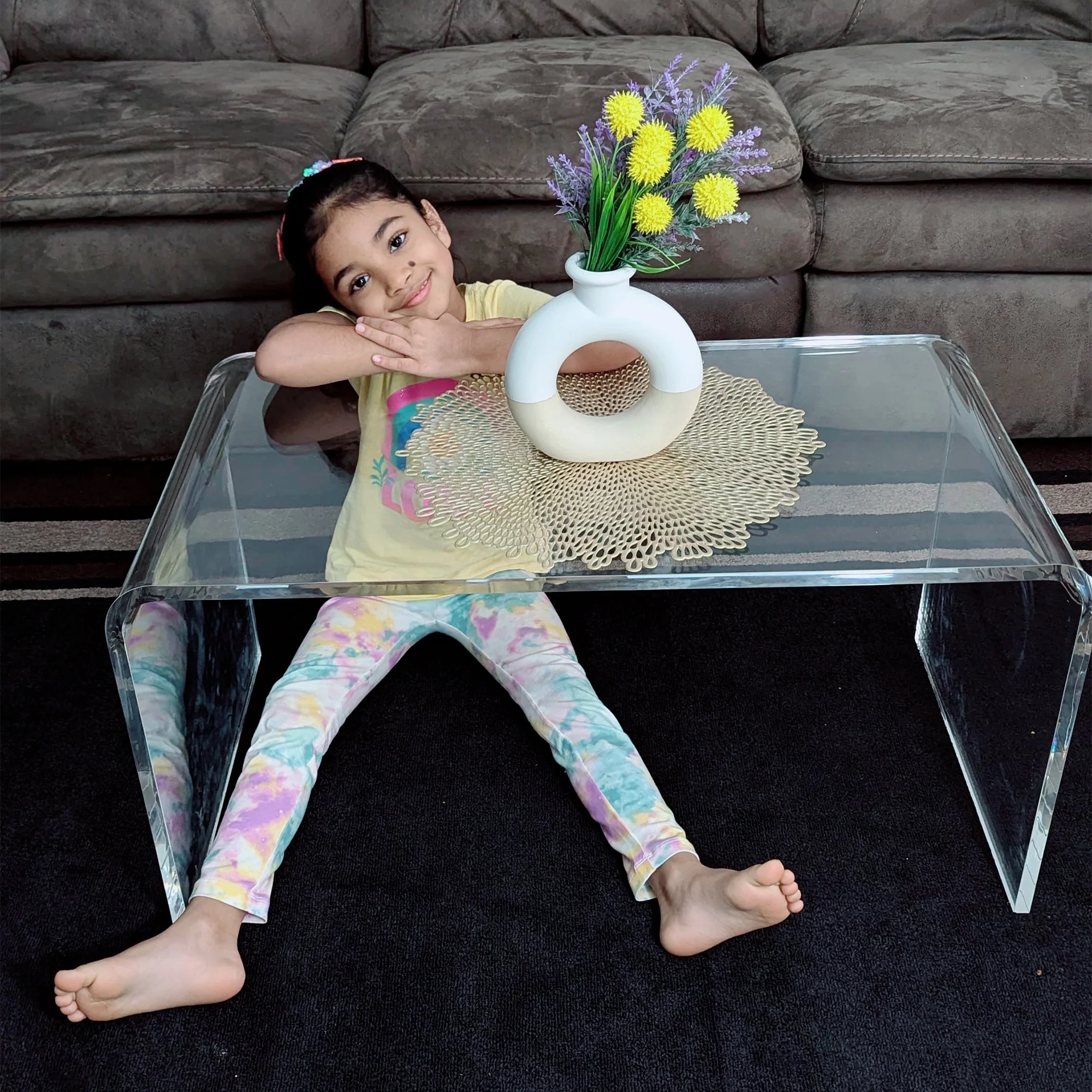 32" Long Rectangle All Acrylic 15mm Thick Waterfall Coffee Table, Clear - Image 10