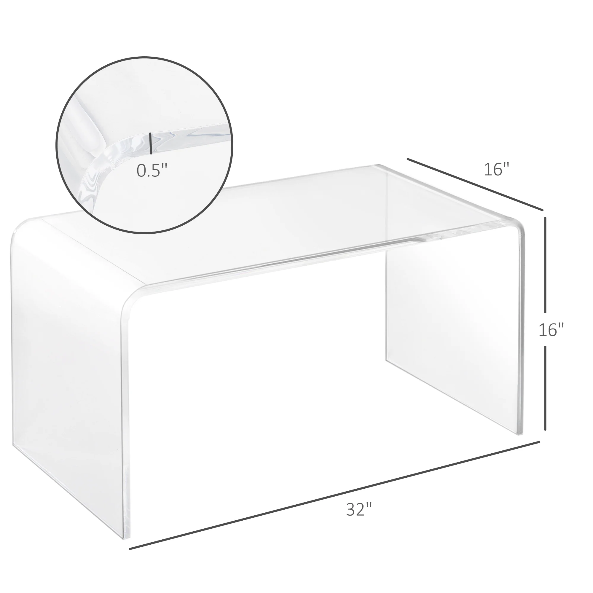 32" Long Rectangle All Acrylic 15mm Thick Waterfall Coffee Table, Clear - Image 5