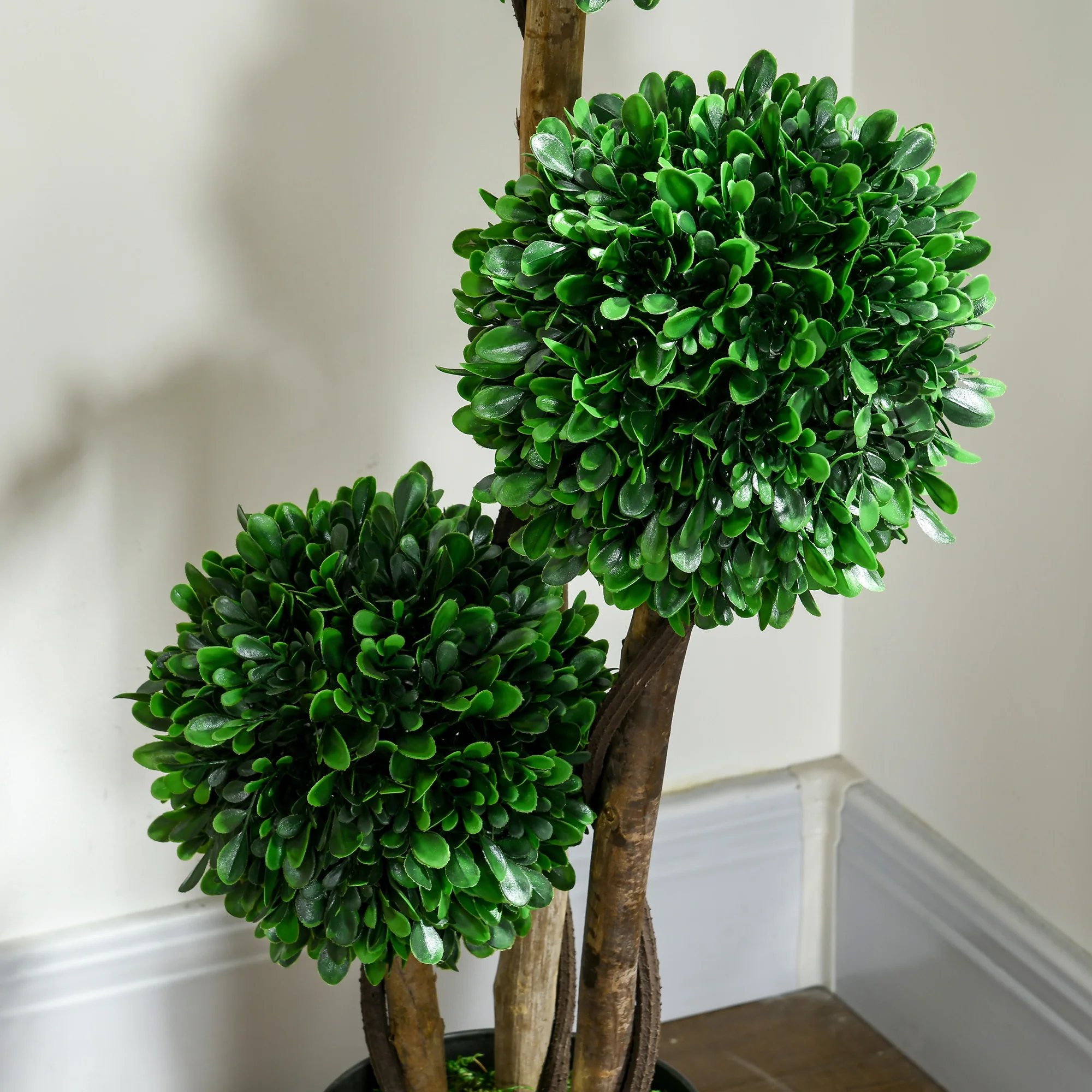 3ft Artificial Tree, Triple Ball Boxwood Topiary with Pot and Sandalwood Leaves - Image 10