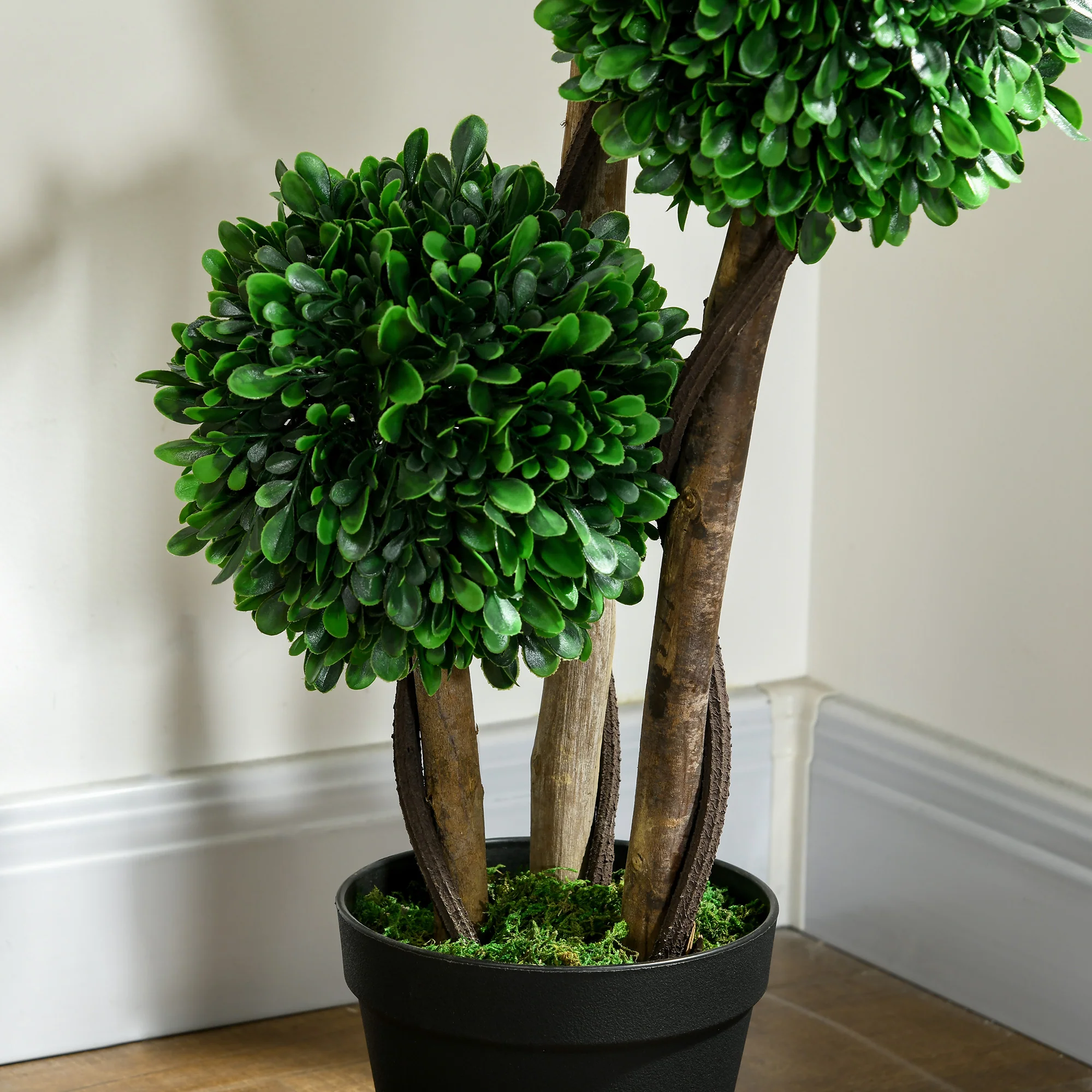 3ft Artificial Tree, Triple Ball Boxwood Topiary with Pot and Sandalwood Leaves - Image 11