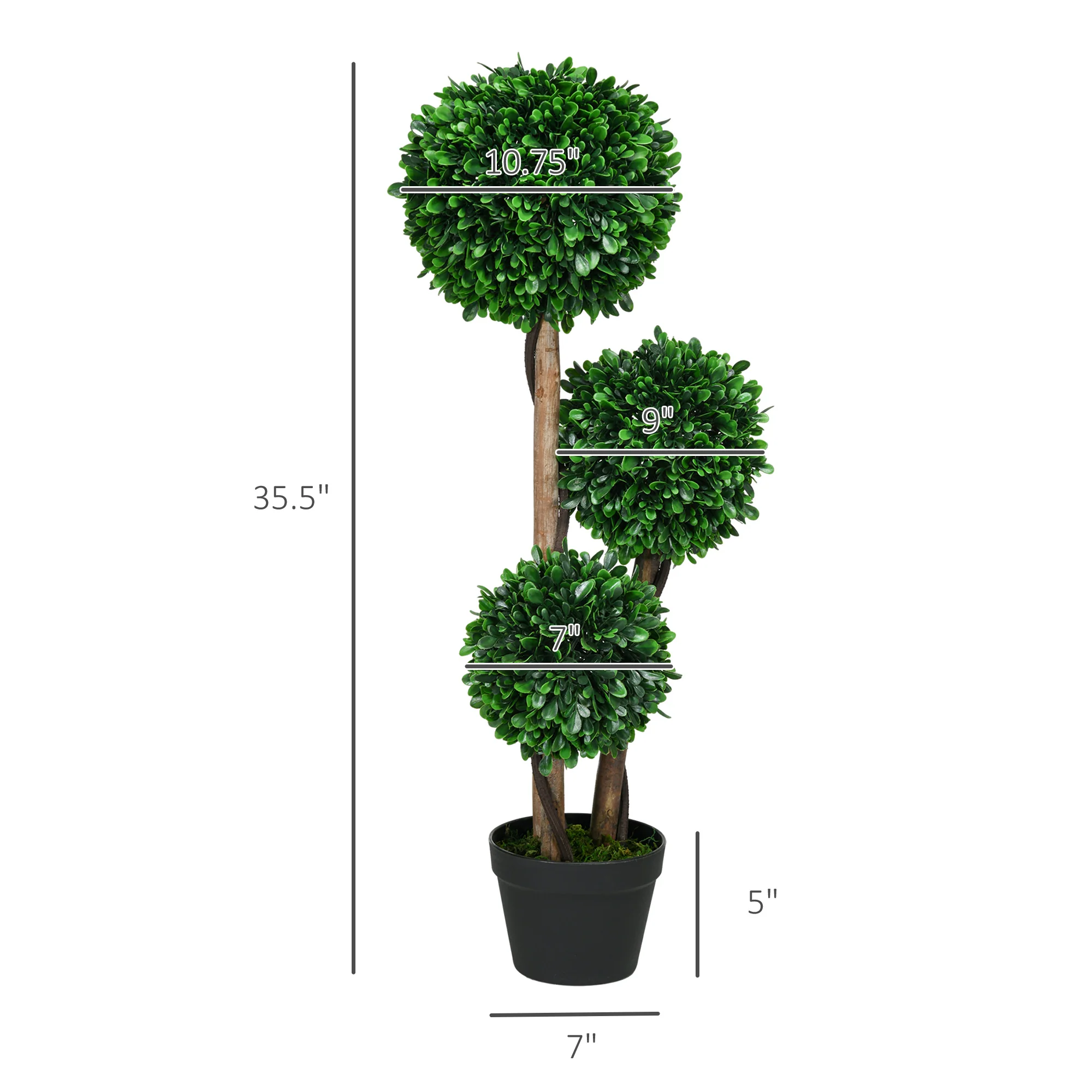 3ft Artificial Tree, Triple Ball Boxwood Topiary with Pot and Sandalwood Leaves - Image 5