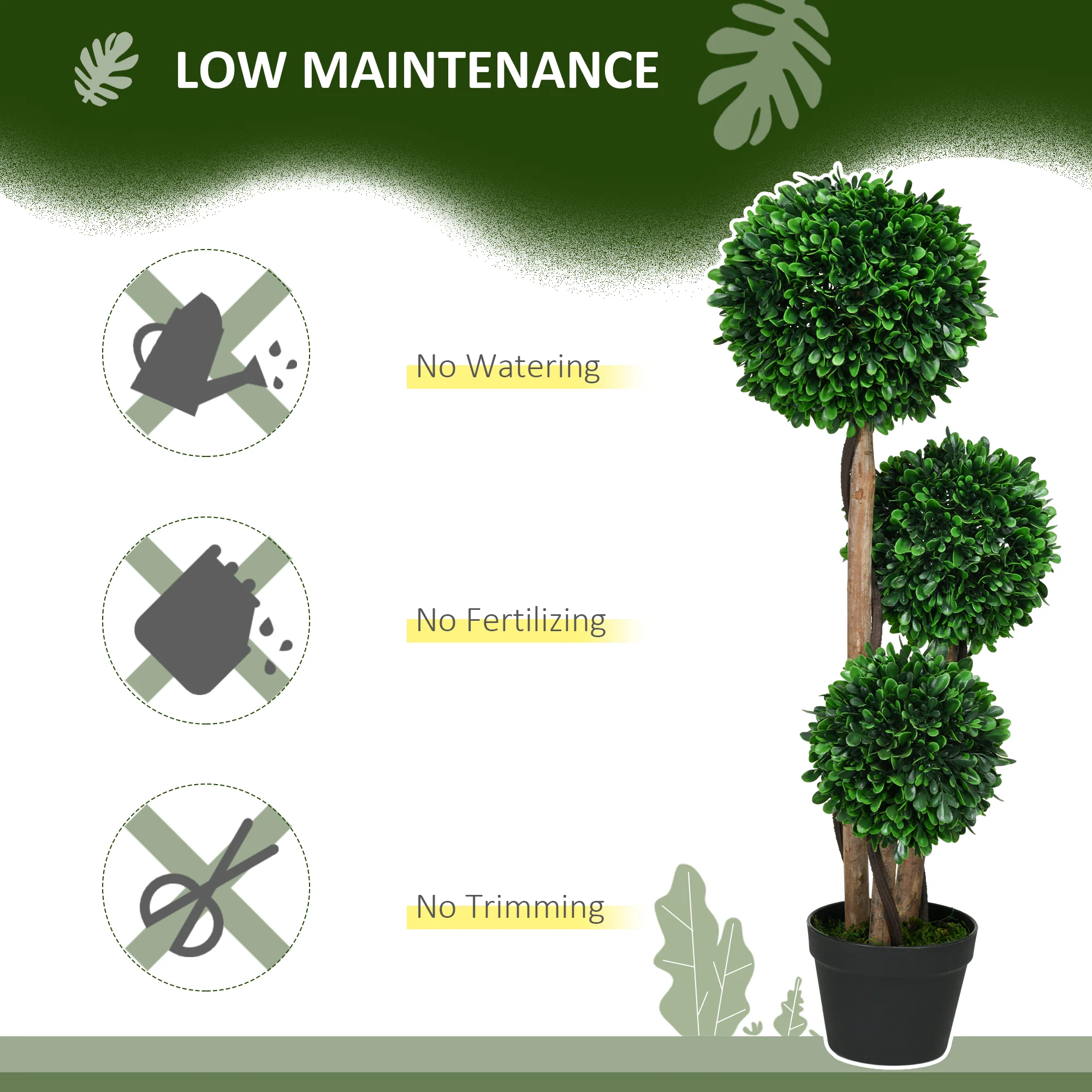 3ft Artificial Tree, Triple Ball Boxwood Topiary with Pot and Sandalwood Leaves - Image 7