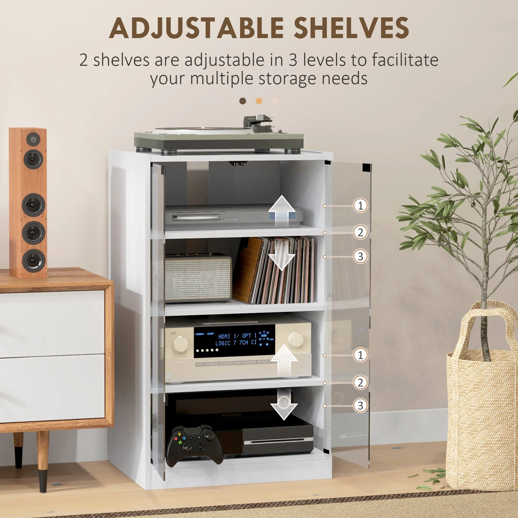4-Tier Media Cabinet Stand w/ Adjustable Shelves & Cable Management, Distressed White - Image 6