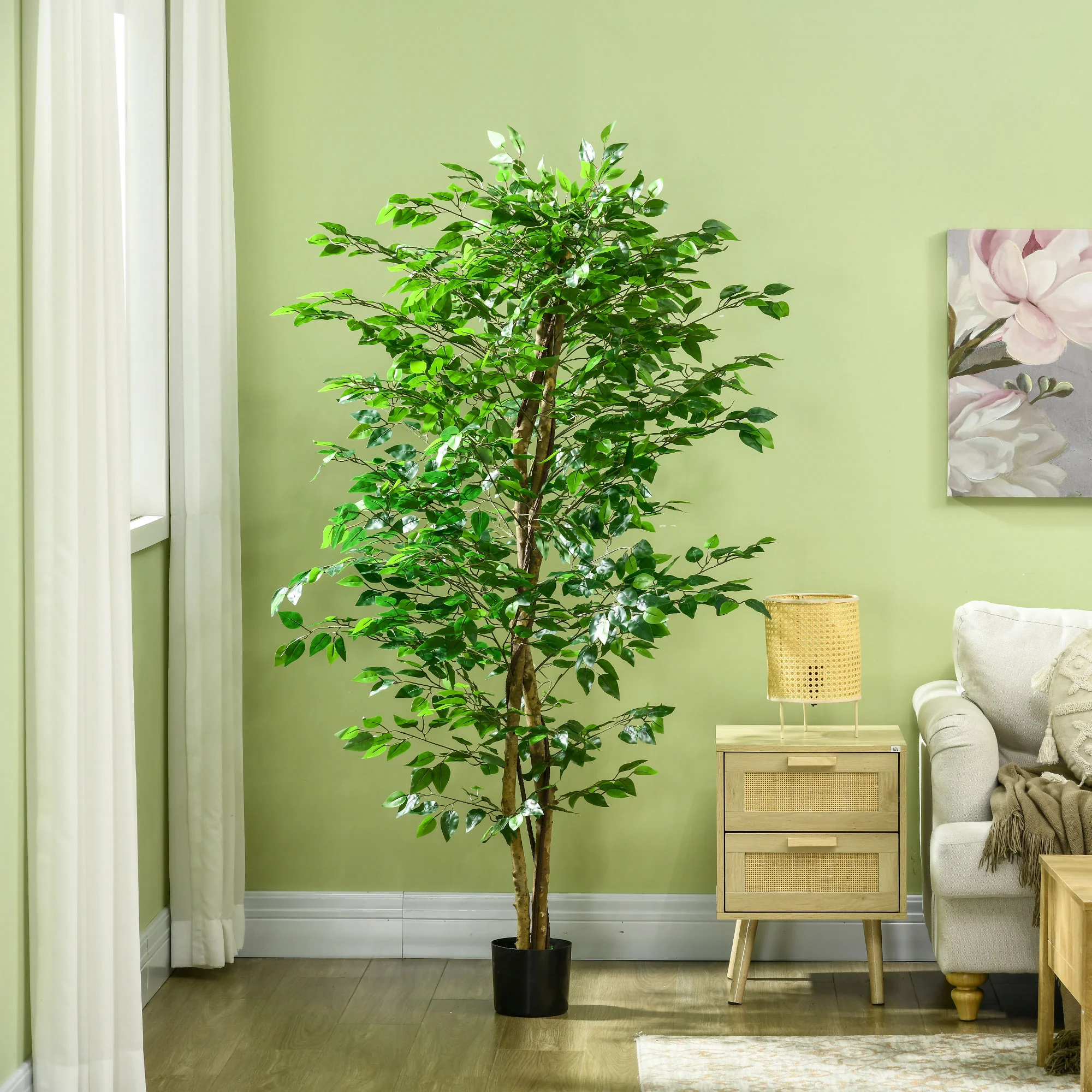 6ft Artificial Tree, Indoor Outdoor Fake Ficus with Pot, for Home Office Living Room Decor - Image 10