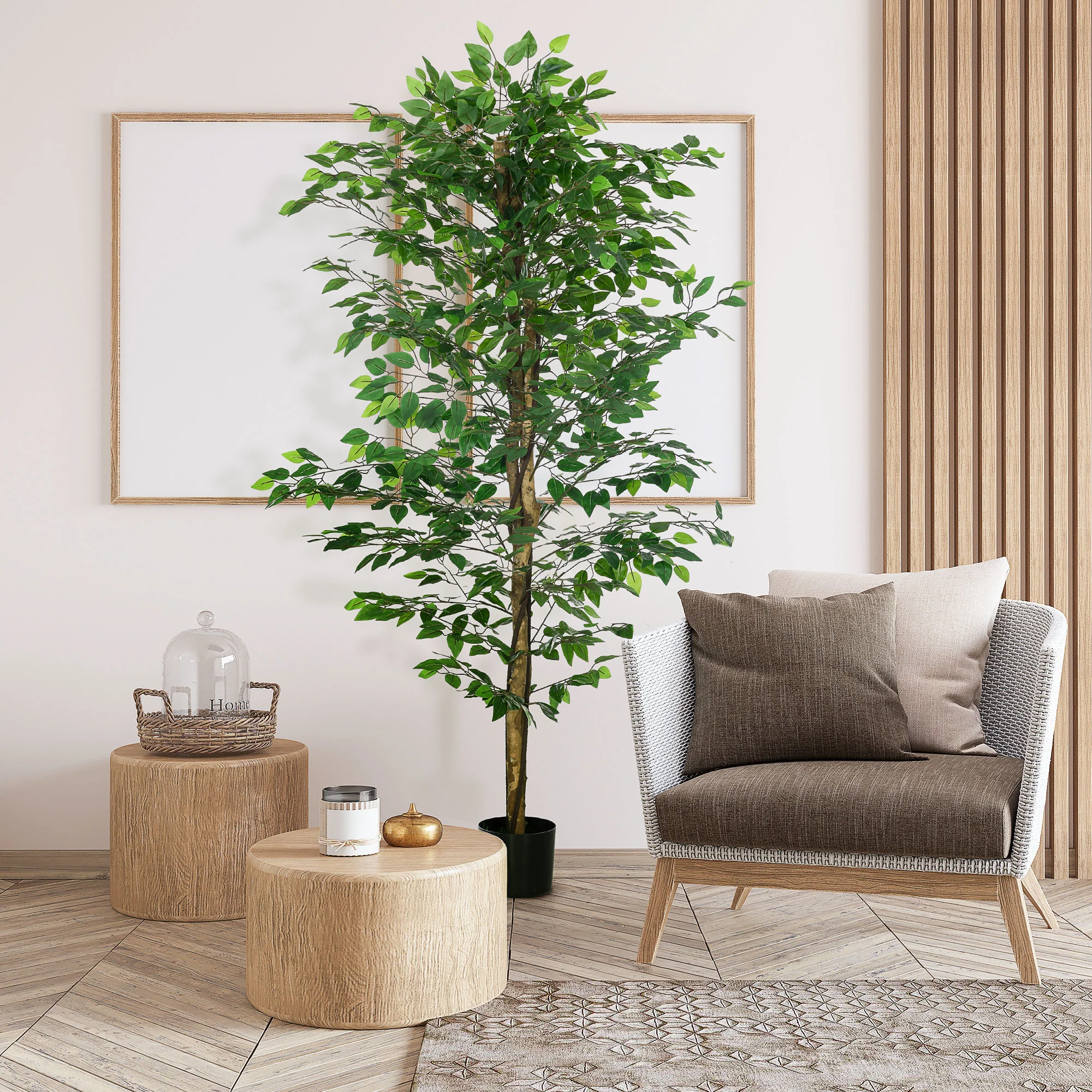 6ft Artificial Tree, Indoor Outdoor Fake Ficus with Pot, for Home Office Living Room Decor - Image 3