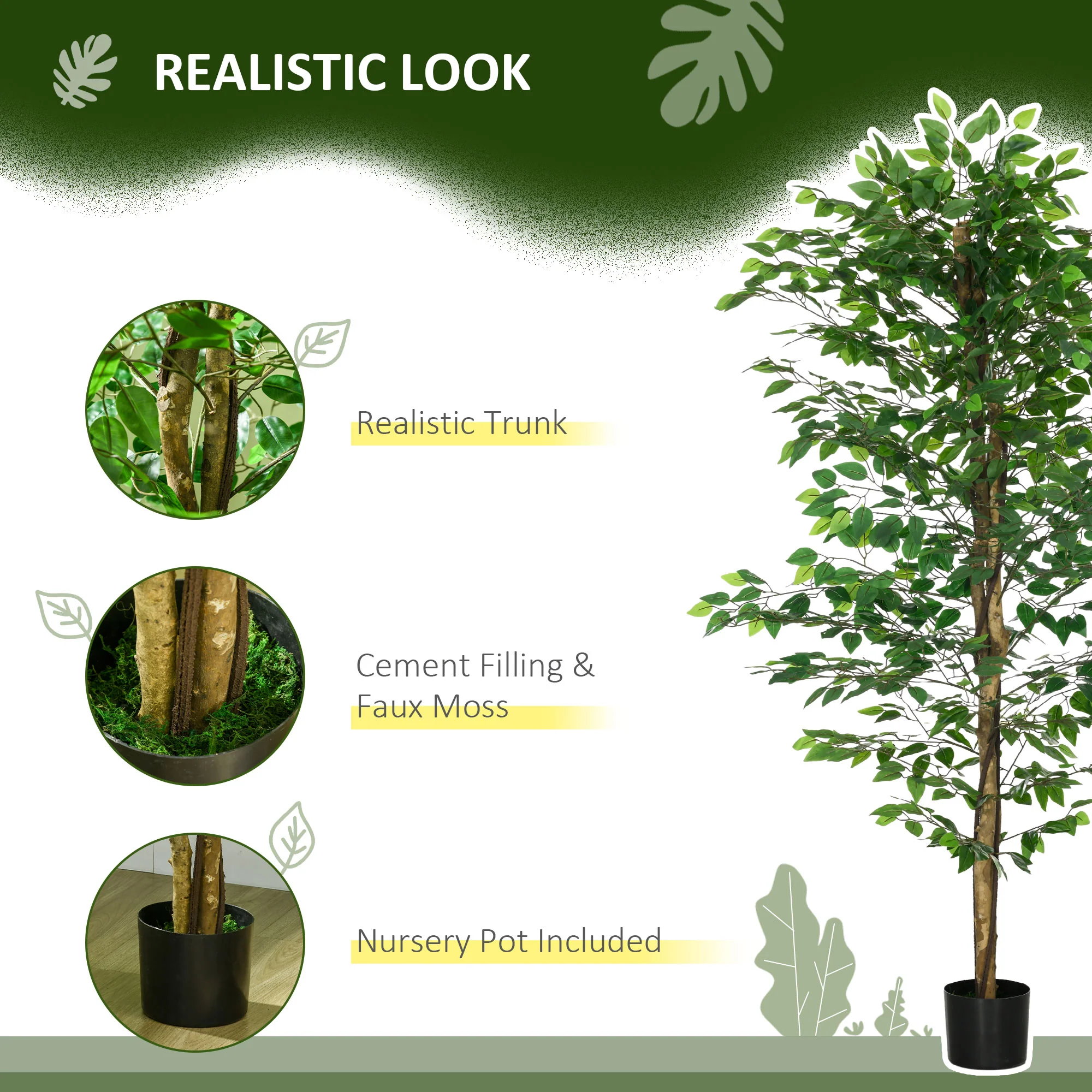 6ft Artificial Tree, Indoor Outdoor Fake Ficus with Pot, for Home Office Living Room Decor - Image 6