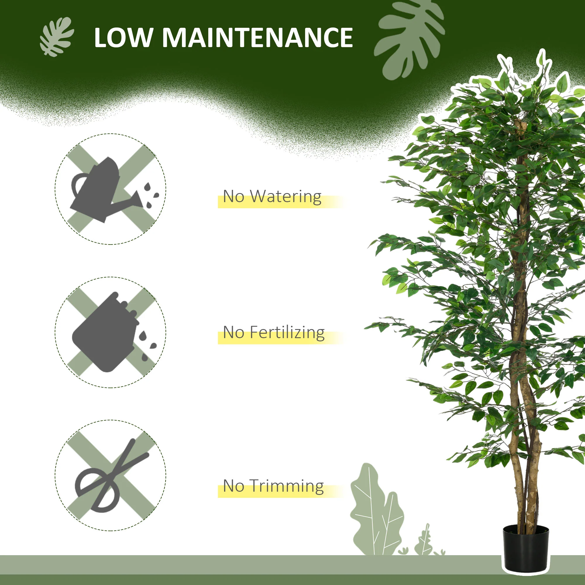 6ft Artificial Tree, Indoor Outdoor Fake Ficus with Pot, for Home Office Living Room Decor - Image 7