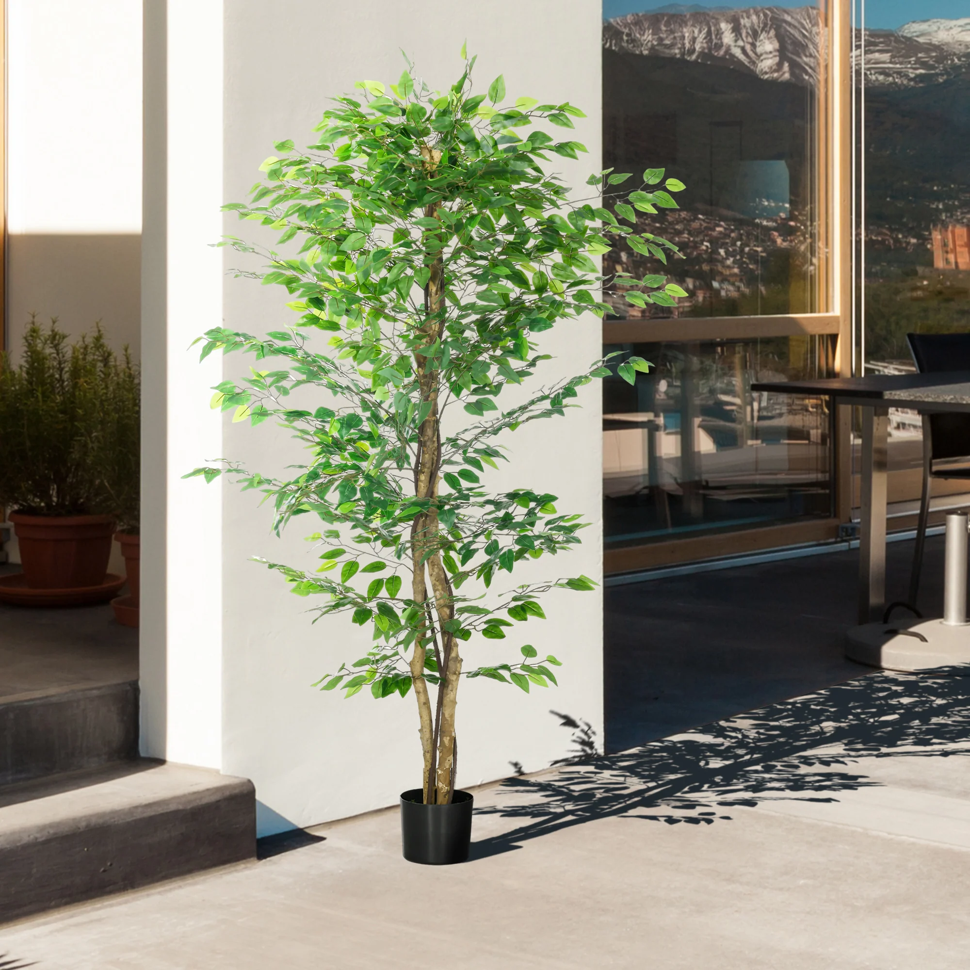 6ft Artificial Tree, Indoor Outdoor Fake Ficus with Pot, for Home Office Living Room Decor - Image 8