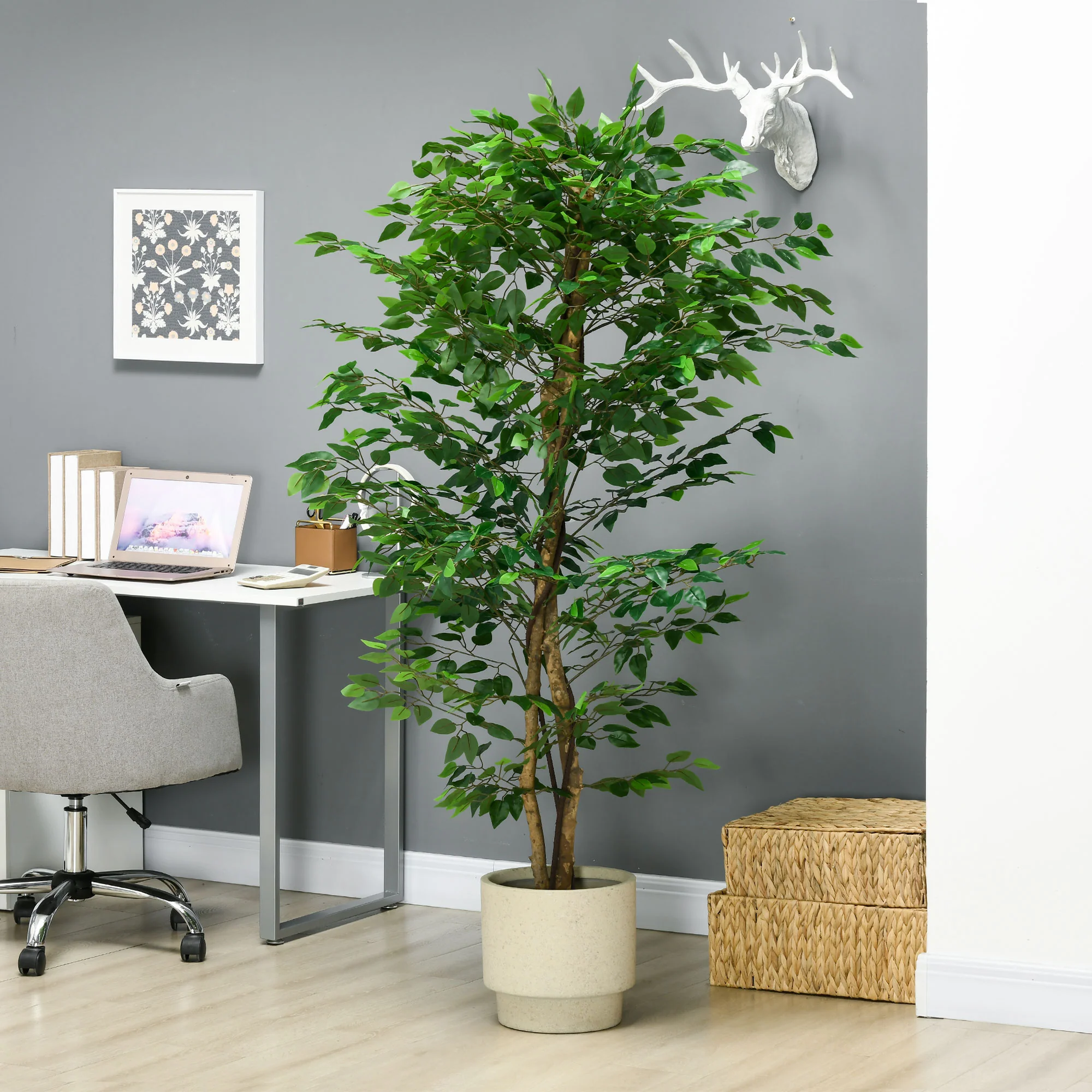 6ft Artificial Tree, Indoor Outdoor Fake Ficus with Pot, for Home Office Living Room Decor - Image 9