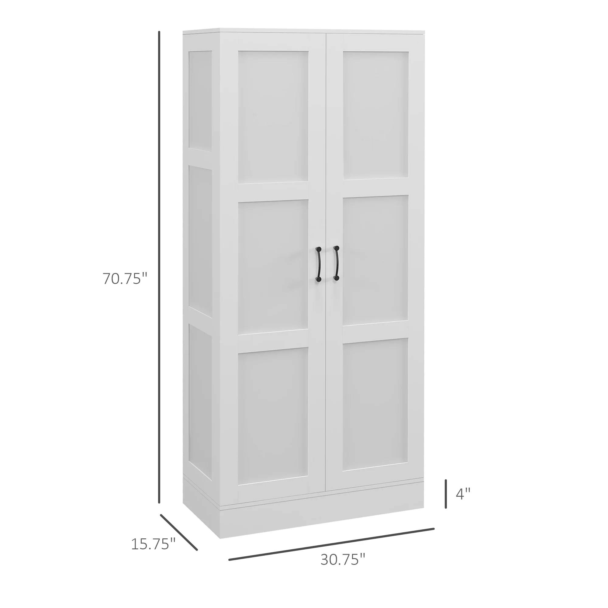 71" Tall Storage Cabinet with Movable Shelves, Modern Pantry Cupboard, White - Image 5