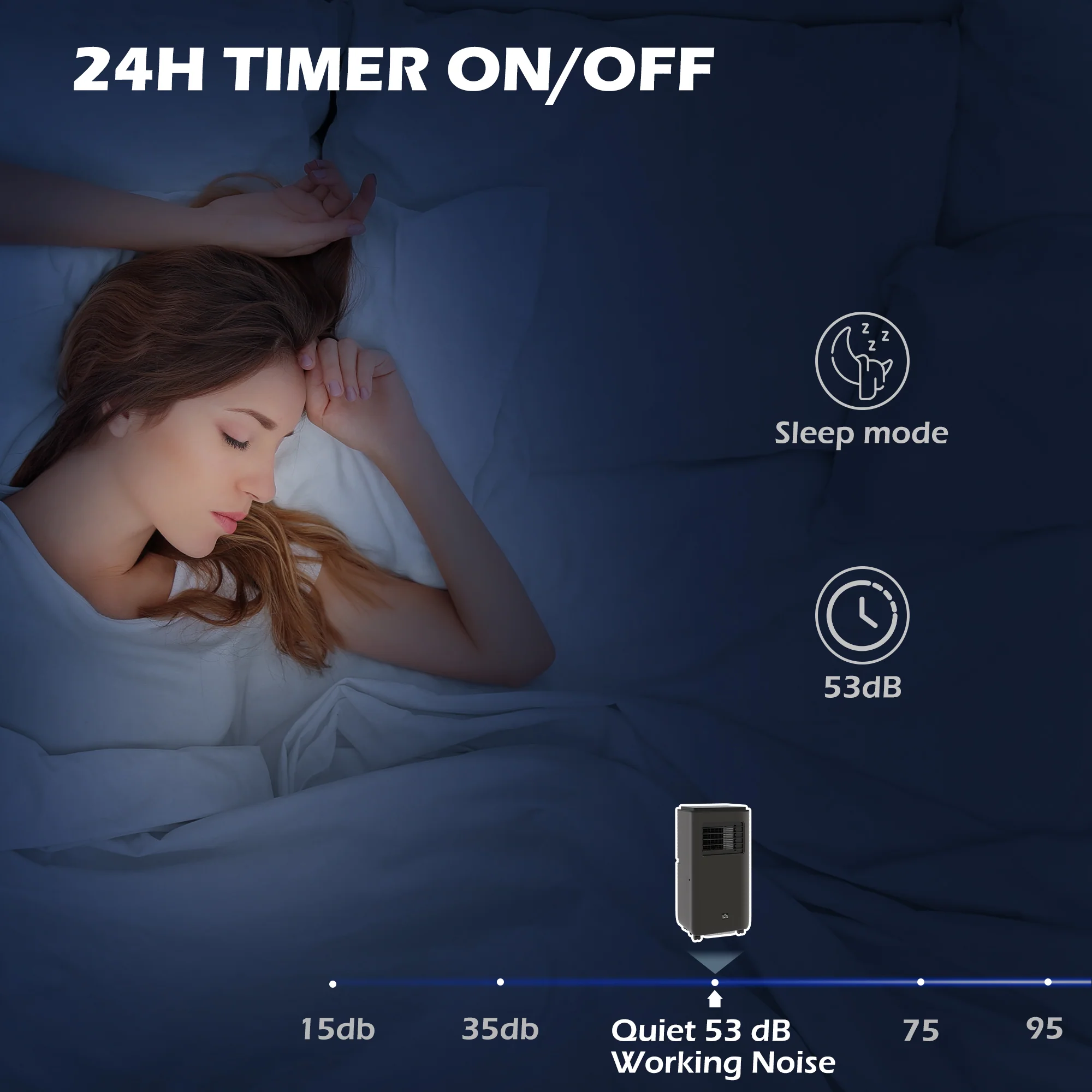 8,000 BTU Portable Air Conditioner, 345 Sq. Ft., Dehumidifier, Auto Sleep, 24H Timer, Black - Image 5