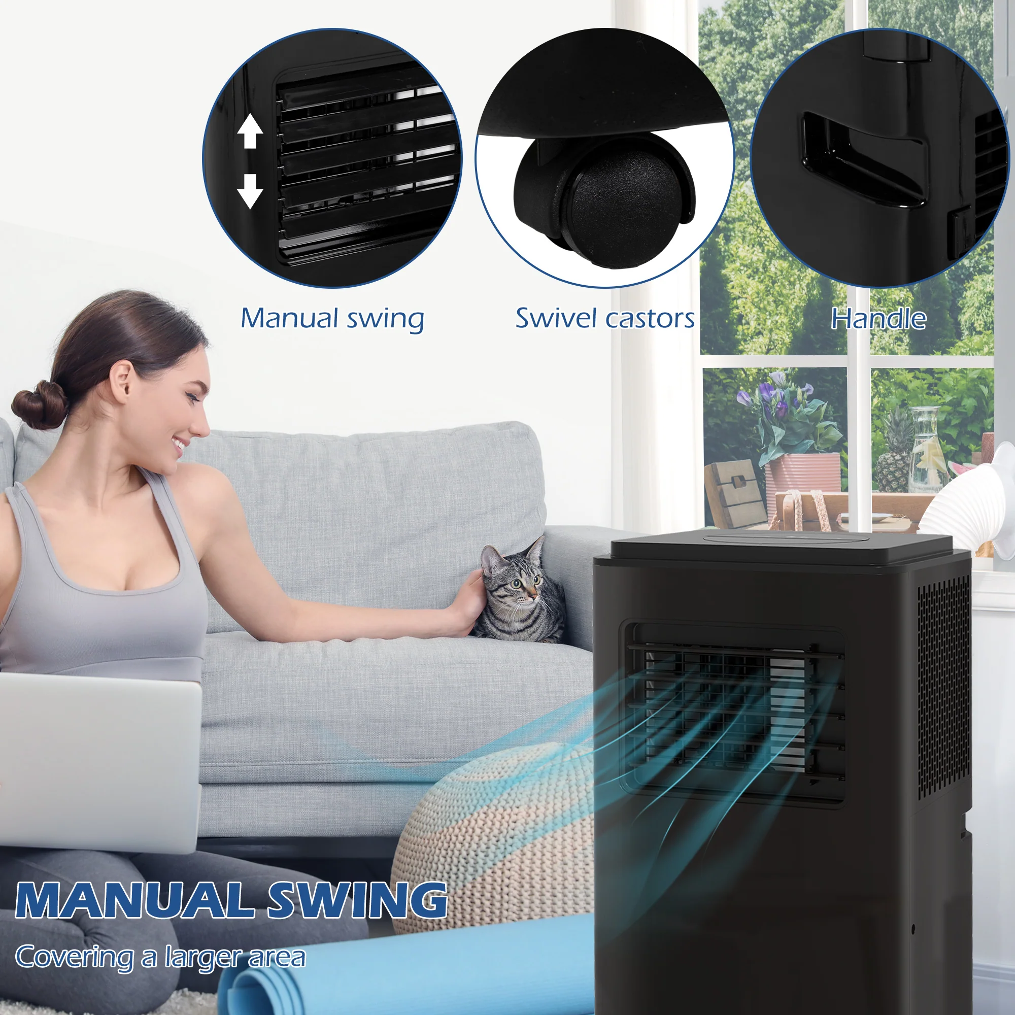 8,000 BTU Portable Air Conditioner, 345 Sq. Ft., Dehumidifier, Auto Sleep, 24H Timer, Black - Image 8