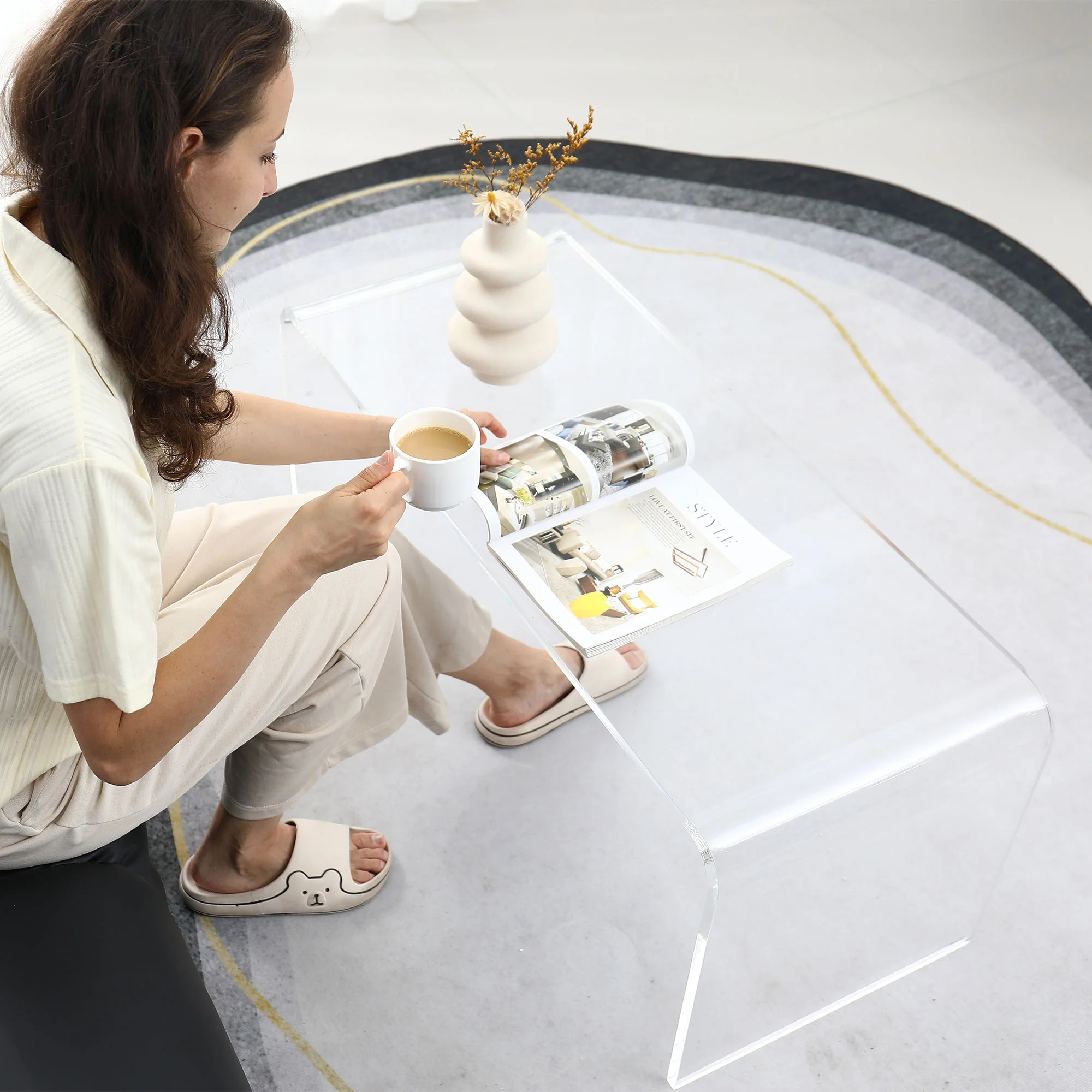 Acrylic Coffee Table 39.25" Long Rectangle Tea Table for Living Room Clear - Image 10