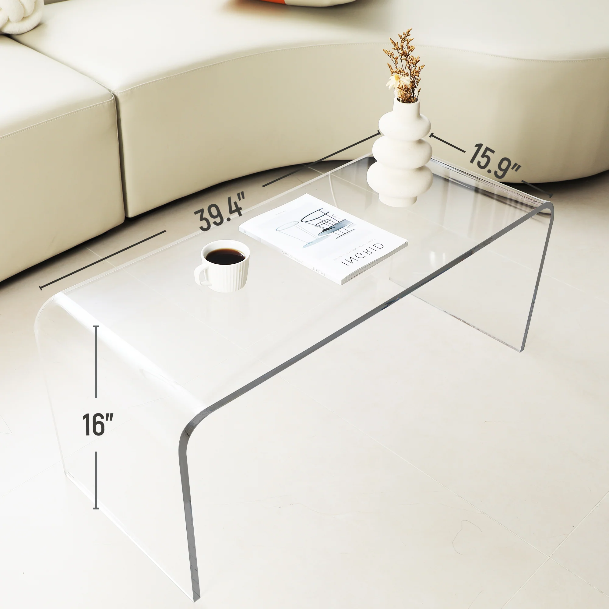 Acrylic Coffee Table 39.25" Long Rectangle Tea Table for Living Room Clear - Image 5