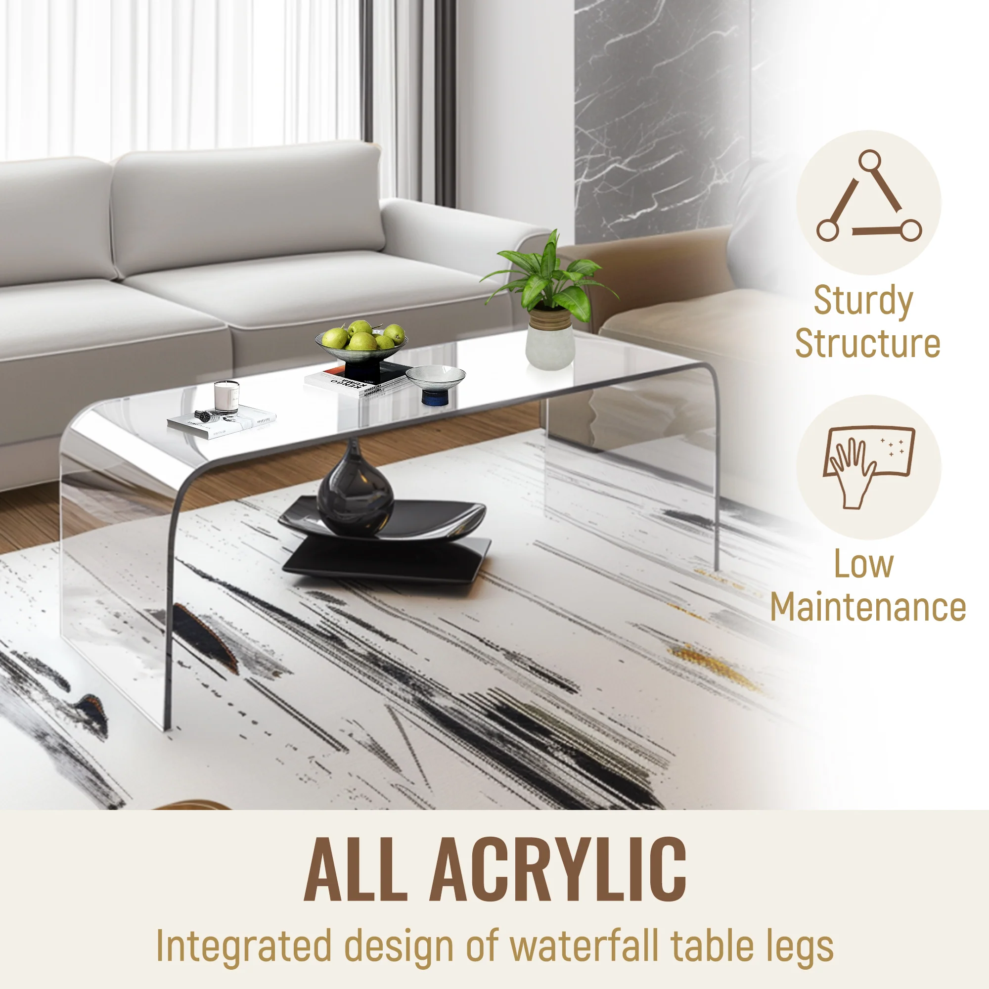 Acrylic Coffee Table 39.25" Long Rectangle Tea Table for Living Room Clear - Image 7
