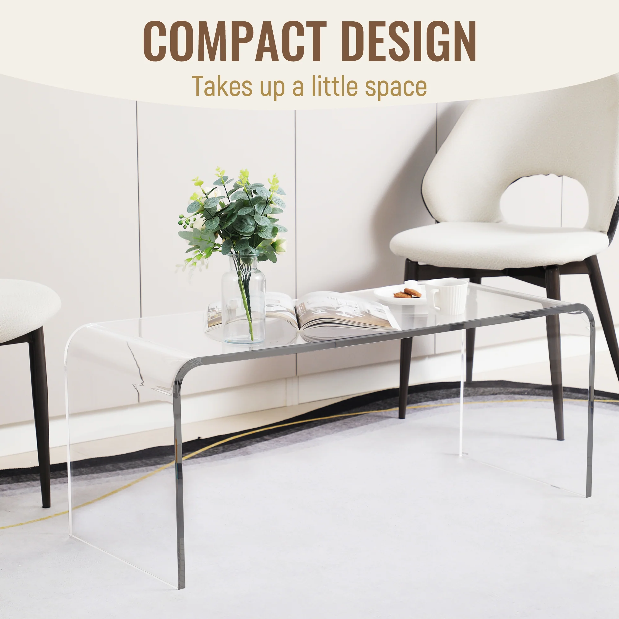 Acrylic Coffee Table 39.25" Long Rectangle Tea Table for Living Room Clear - Image 8