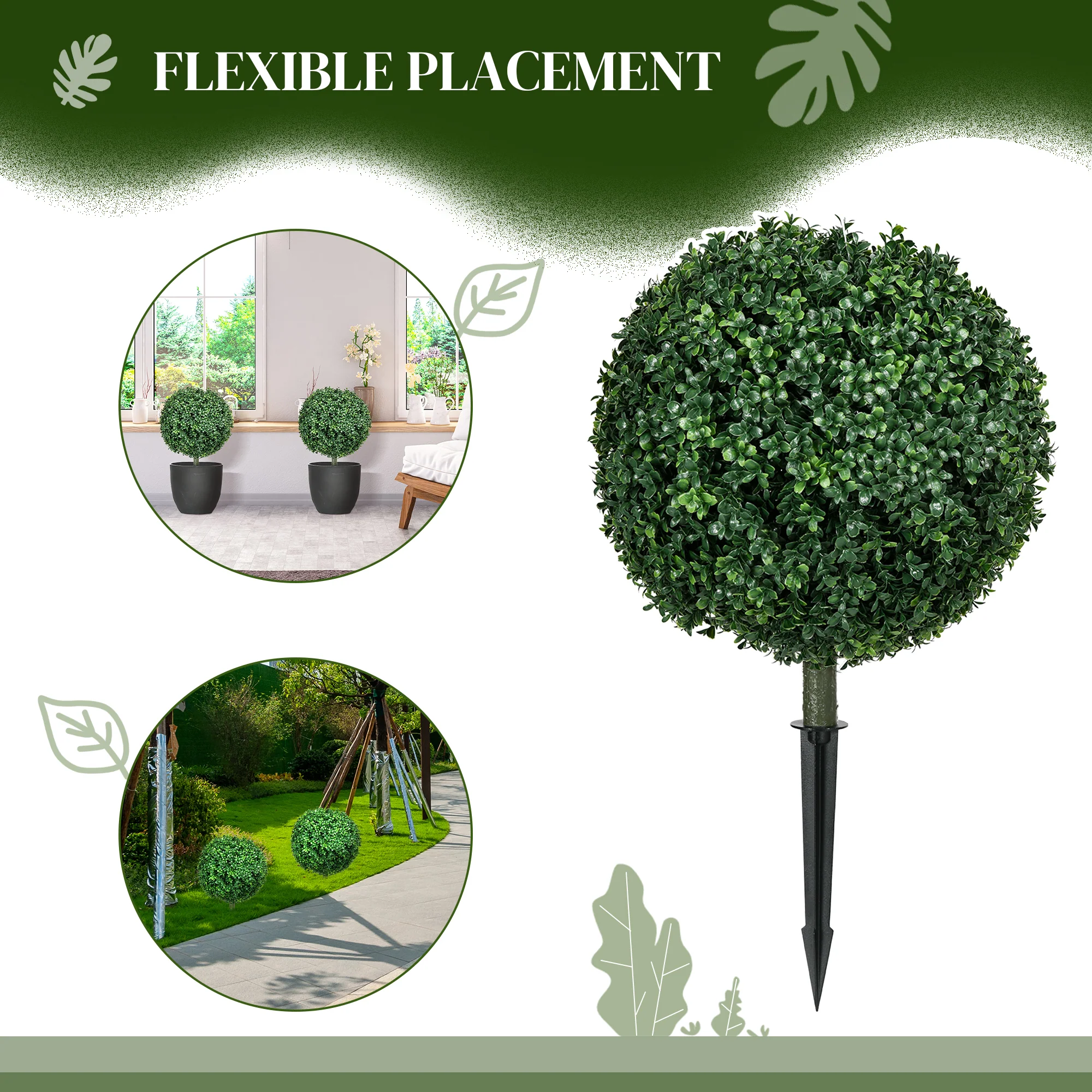 Set of 2 Artificial Boxwood Trees w/ Ground Stake, Ball Shaped Trees, UV Resistant, Green - Image 6