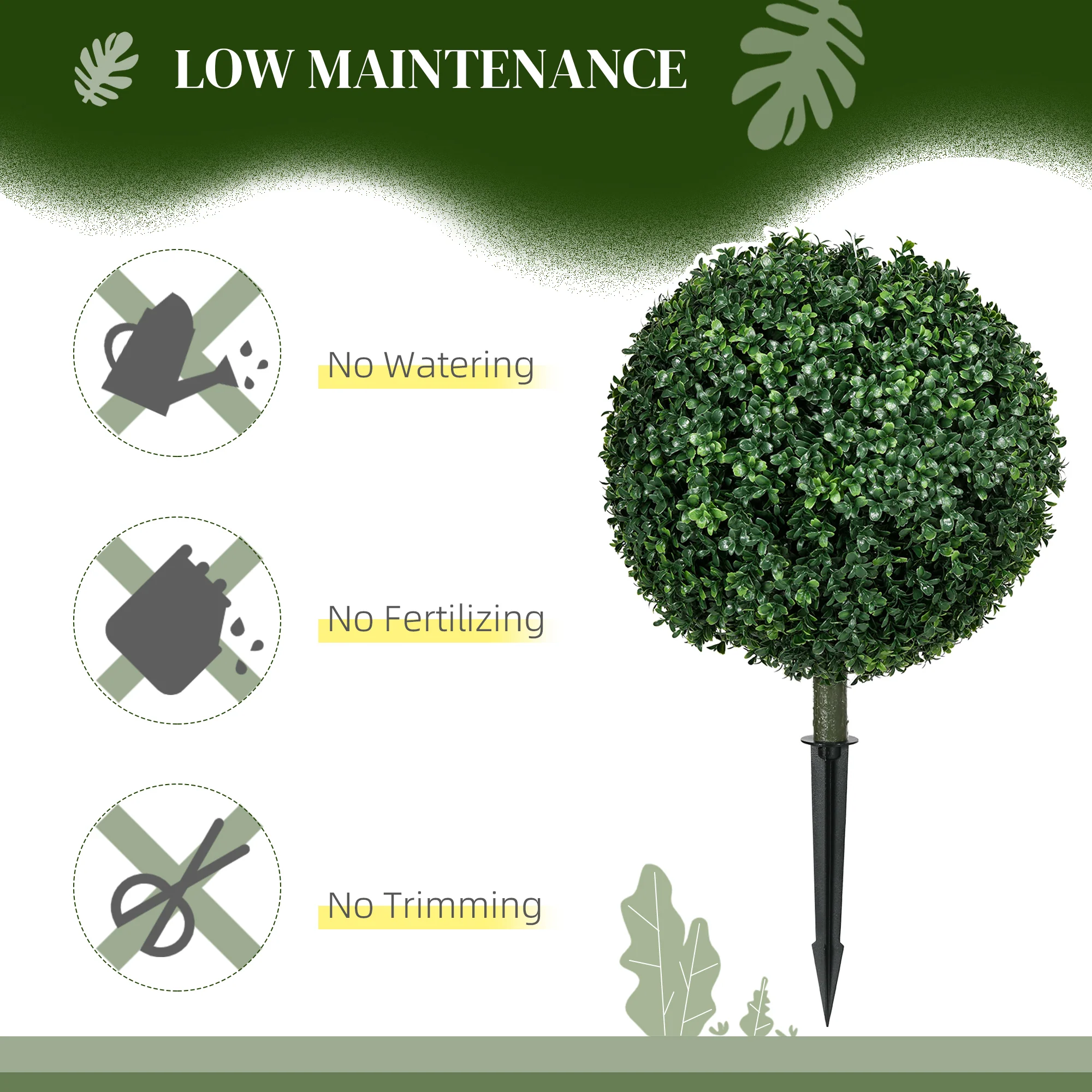 Set of 2 Artificial Boxwood Trees w/ Ground Stake, Ball Shaped Trees, UV Resistant, Green - Image 7