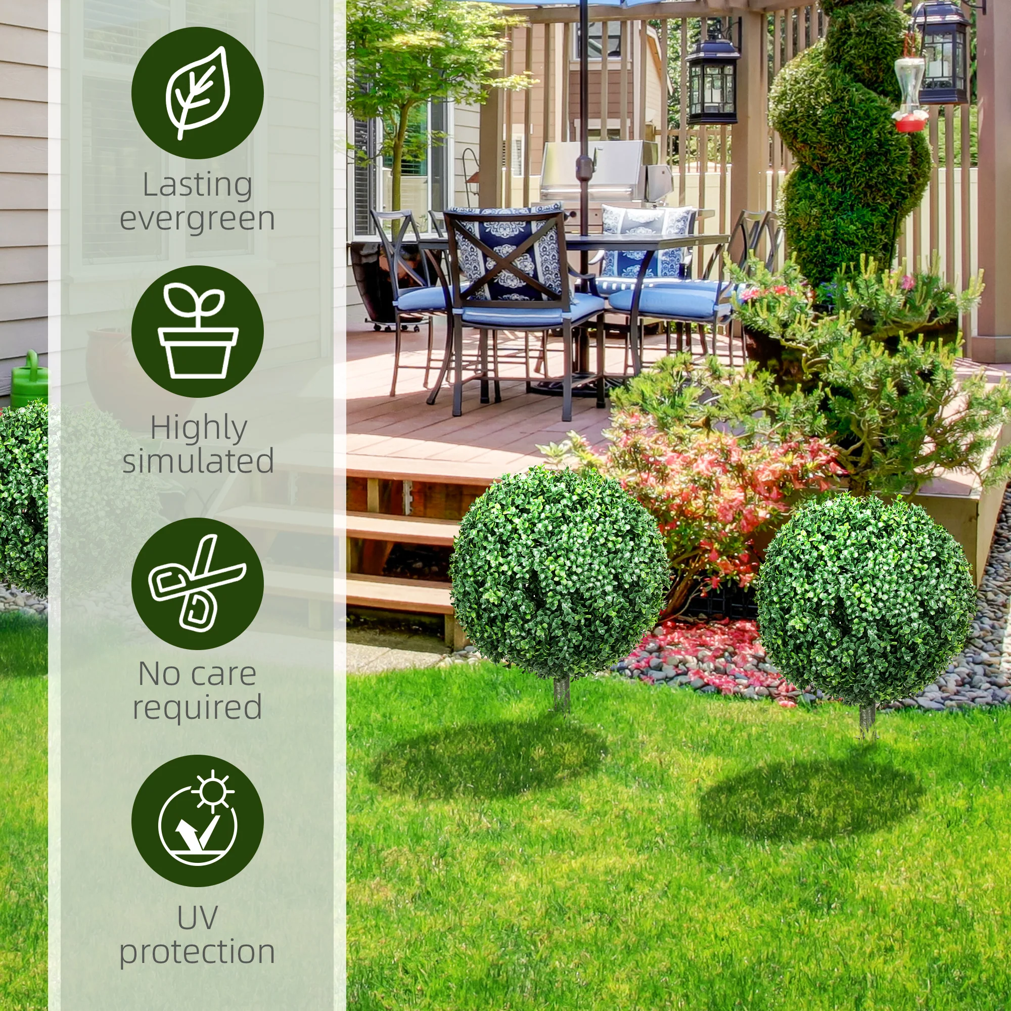 Set of 2 Artificial Boxwood Trees w/ Ground Stake, Ball Shaped Trees, UV Resistant, Green - Image 8