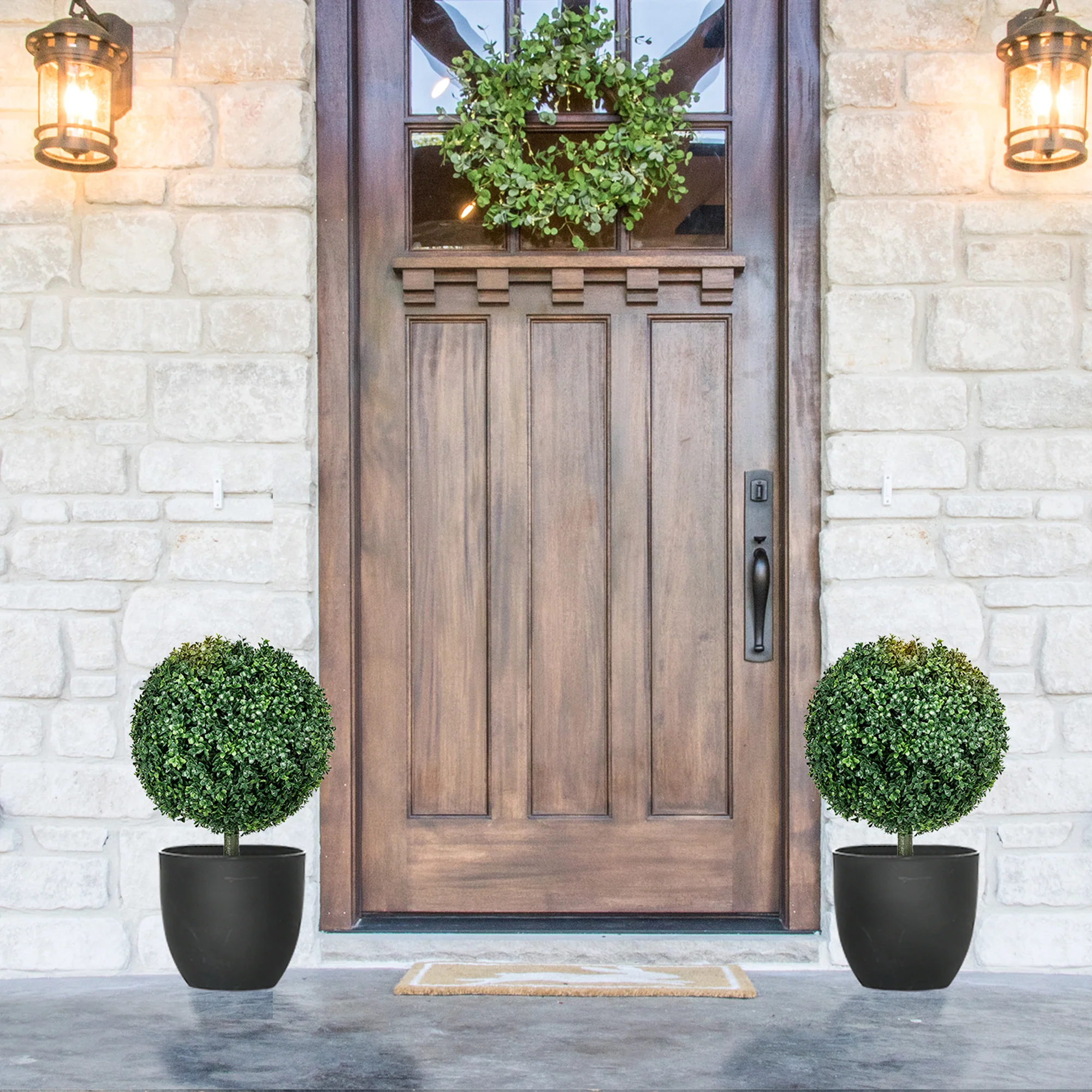 Set of 2 Artificial Boxwood Trees w/ Ground Stake, Ball Shaped Trees, UV Resistant, Green - Image 9