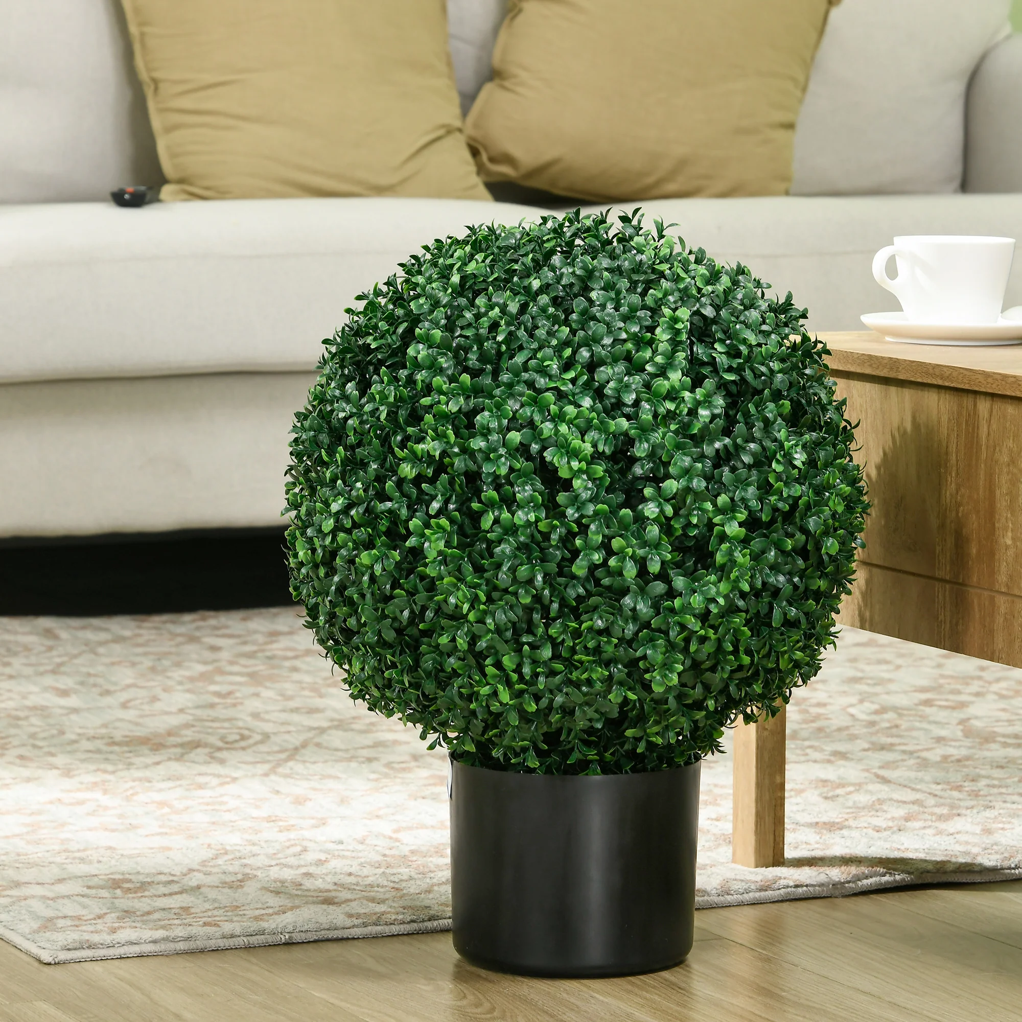 20.5" Artificial Tree, Ball Boxwood Topiary with Pot, Indoor Outdoor Home Decor, Green - Image 10