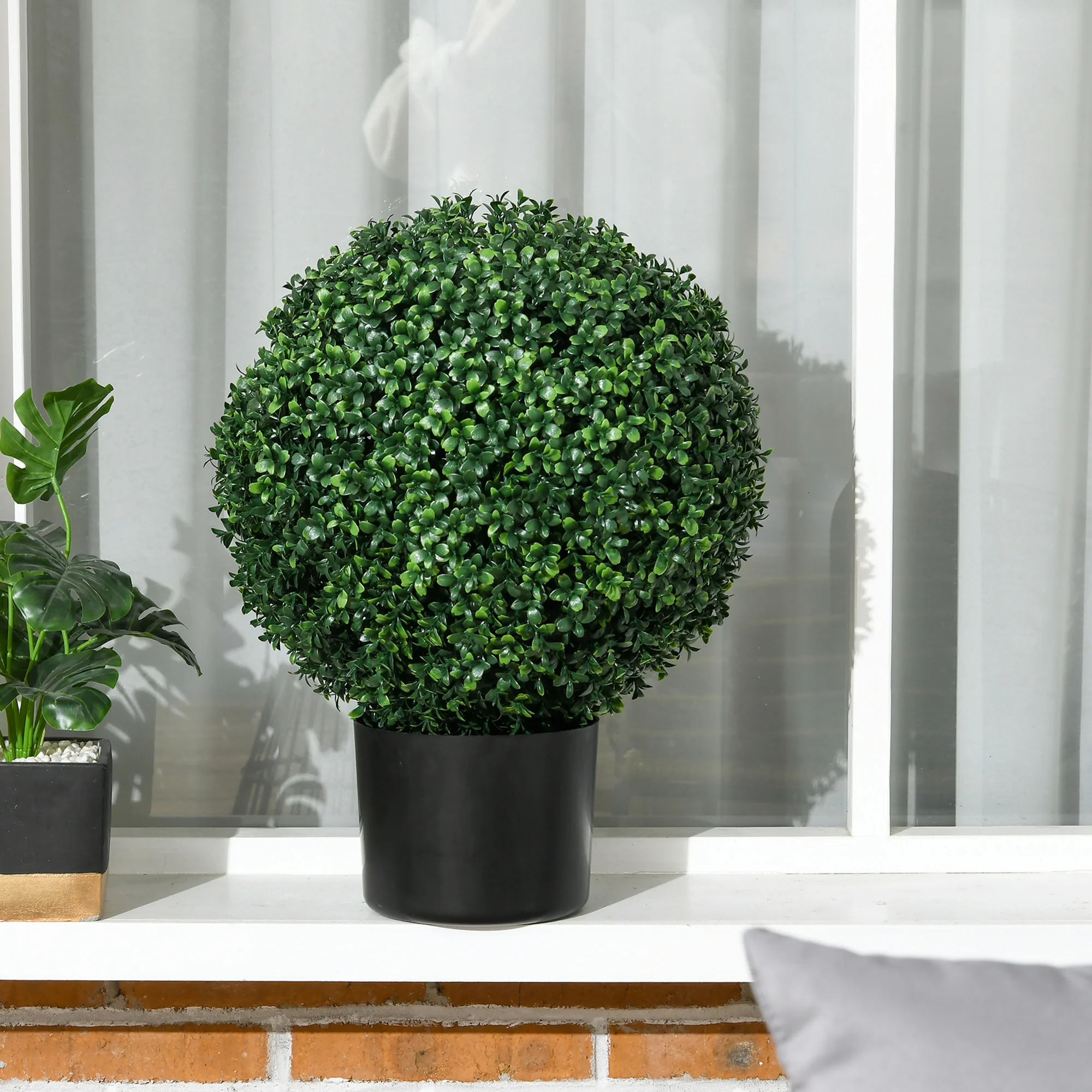 20.5" Artificial Tree, Ball Boxwood Topiary with Pot, Indoor Outdoor Home Decor, Green - Image 11