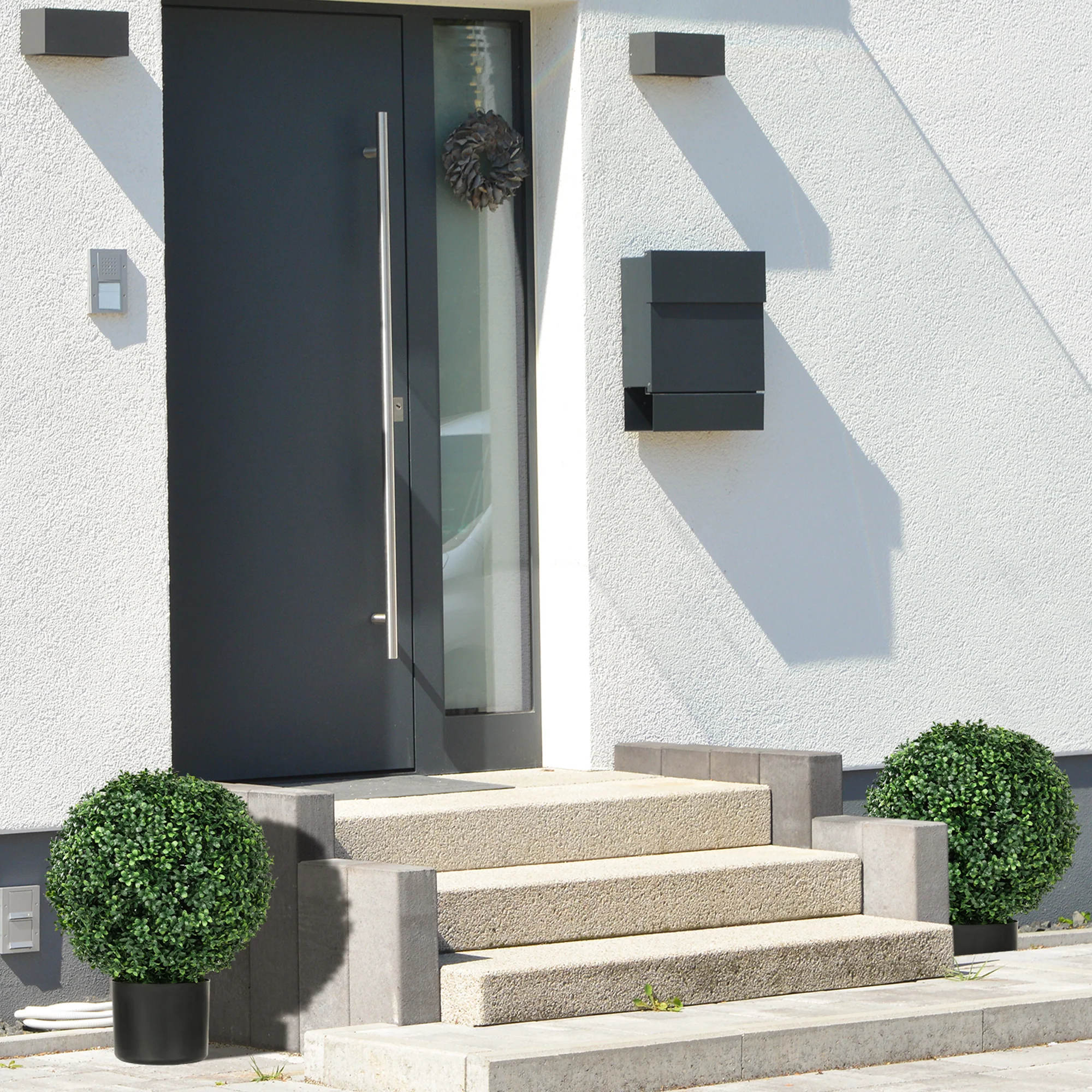 20.5" Artificial Tree, Ball Boxwood Topiary with Pot, Indoor Outdoor Home Decor, Green - Image 3