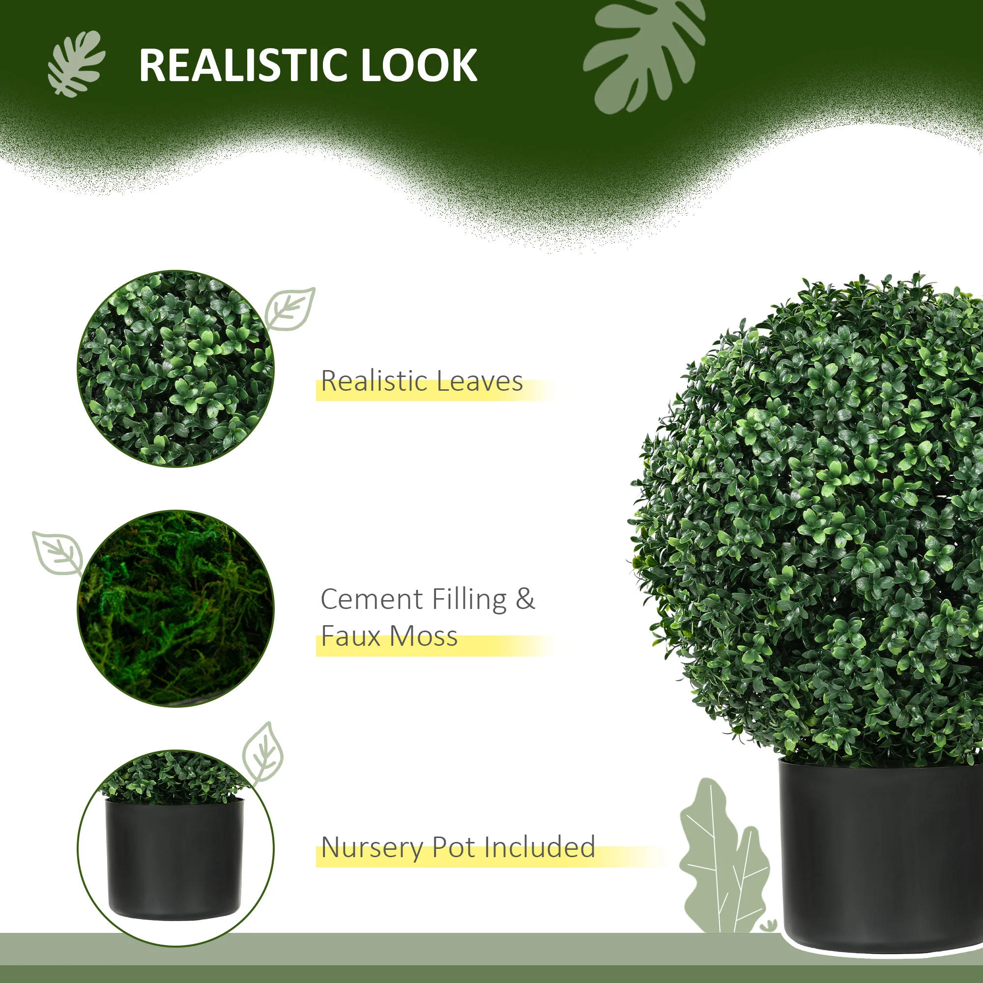 20.5" Artificial Tree, Ball Boxwood Topiary with Pot, Indoor Outdoor Home Decor, Green - Image 7