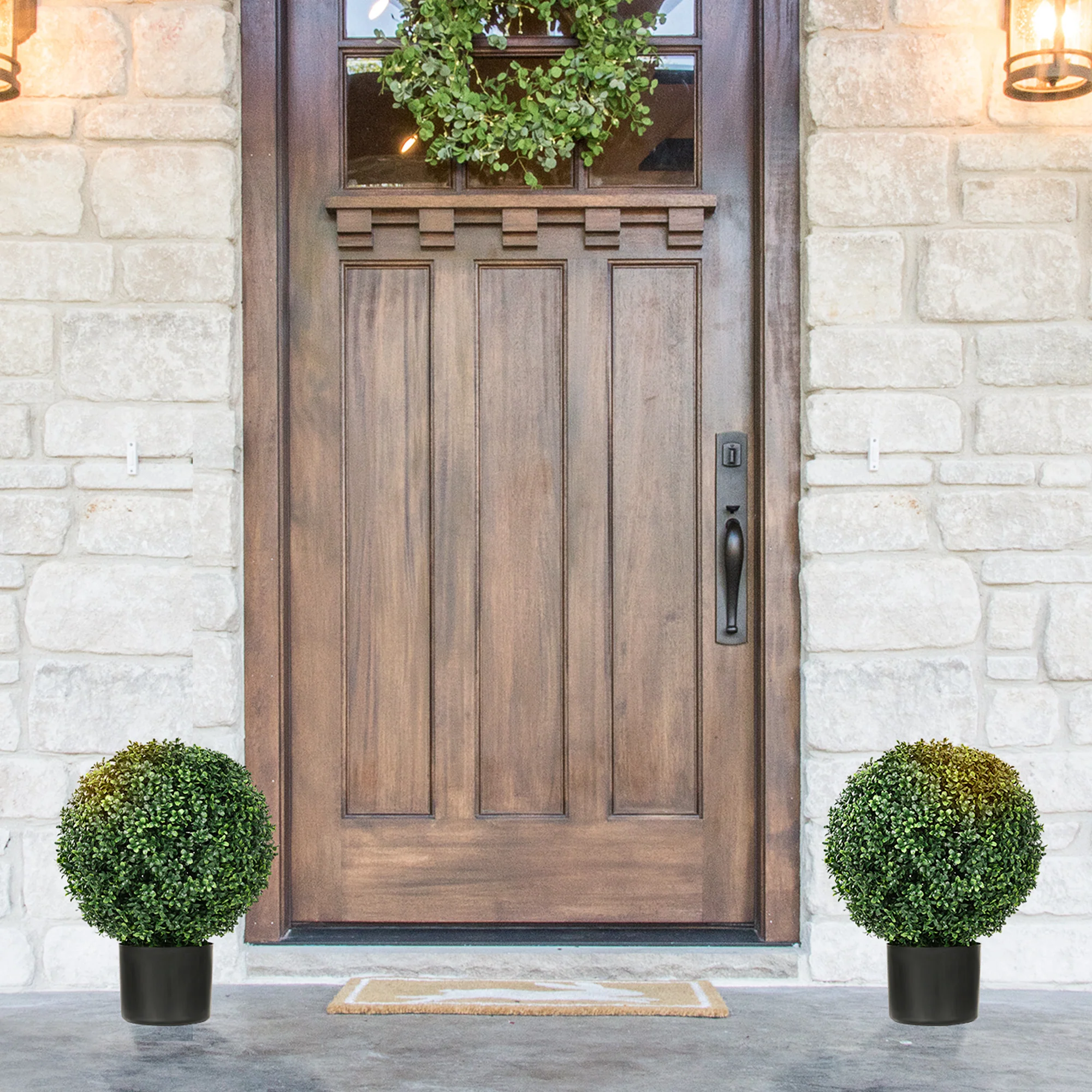 20.5" Artificial Tree, Ball Boxwood Topiary with Pot, Indoor Outdoor Home Decor, Green - Image 9