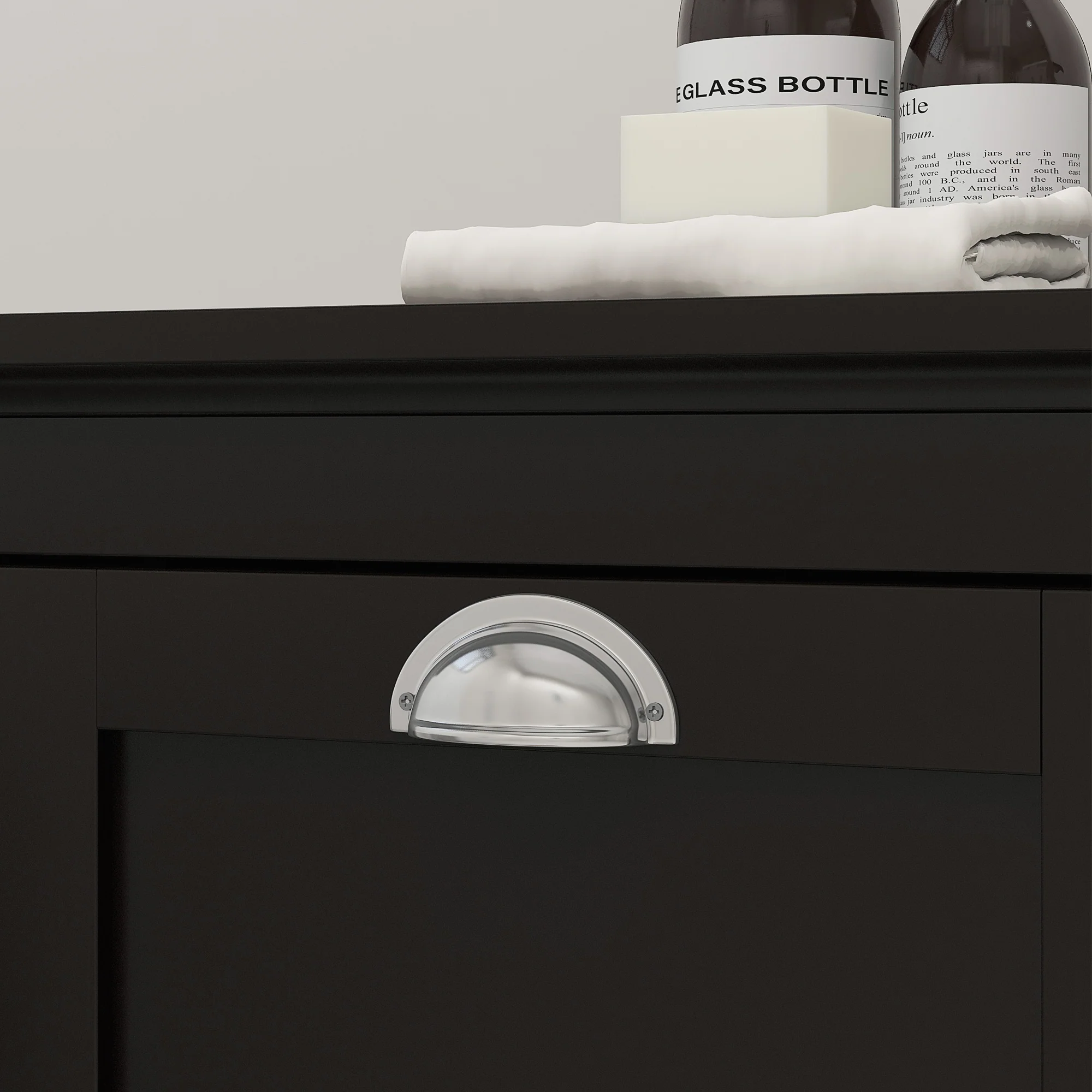 Bathroom Storage Cabinet, Tilt-Out Laundry Hamper with 2 Compartments, Black - Image 11