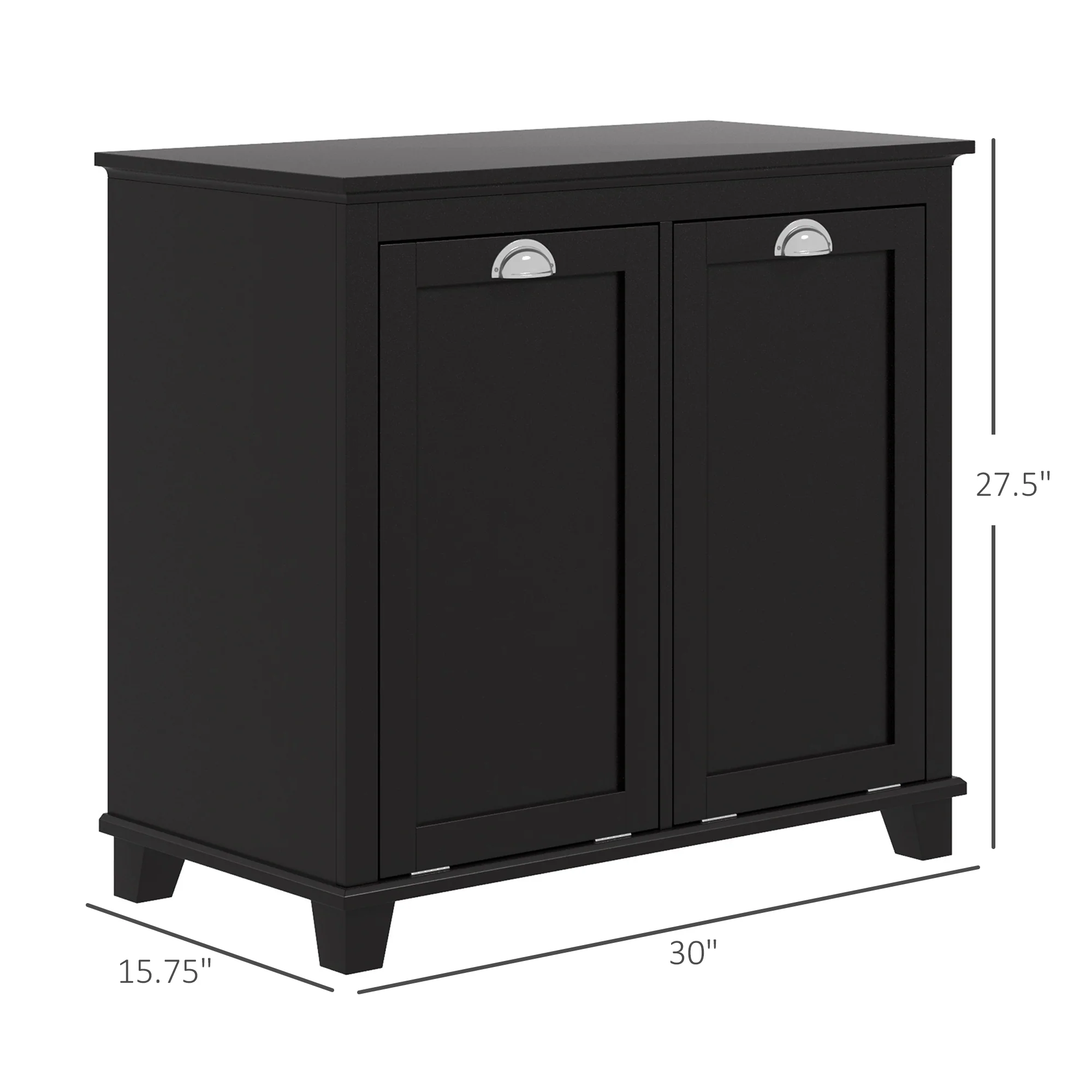 Bathroom Storage Cabinet, Tilt-Out Laundry Hamper with 2 Compartments, Black - Image 5