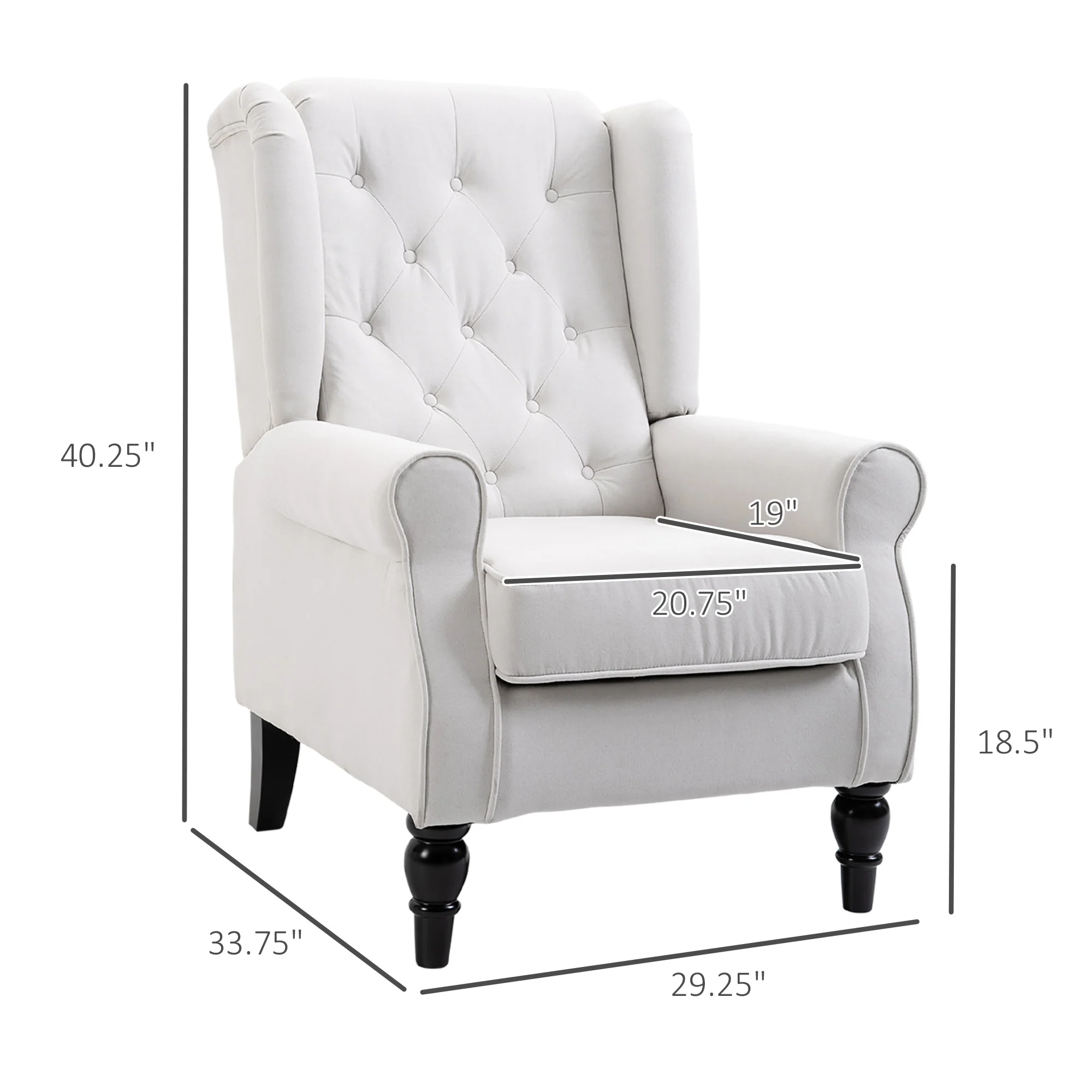 Mid-Century Accent Chair w/ High Wingback, Button-Tufted Fabric & Retro Wood Legs, Cream White - Image 5