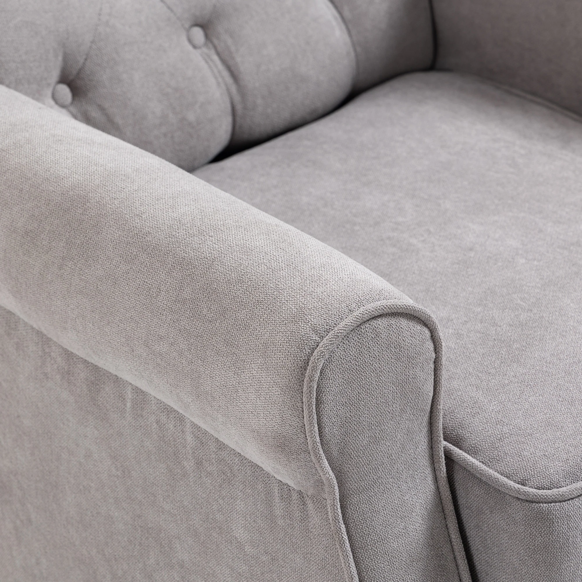 Mid-Century Accent Chair w/ High Wingback, Button-Tufted Fabric & Retro Wood Legs, Gray - Image 15