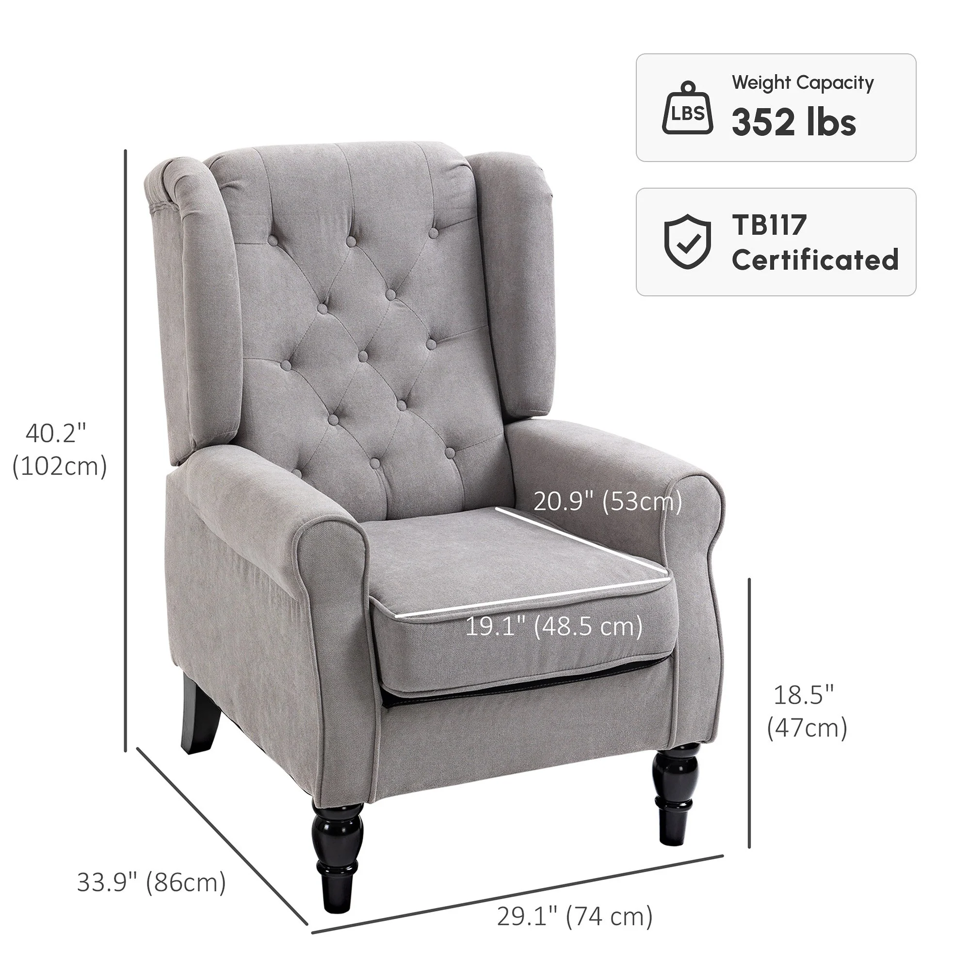 Mid-Century Accent Chair w/ High Wingback, Button-Tufted Fabric & Retro Wood Legs, Gray - Image 5