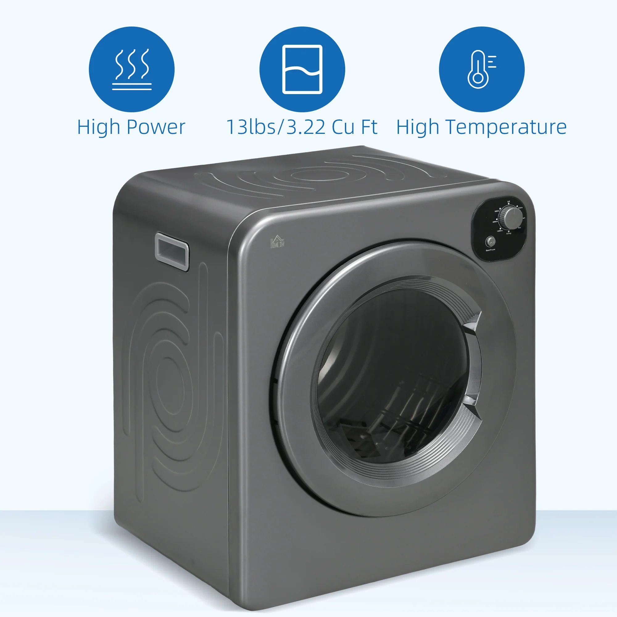 3.2 cu.ft Stainless Steel Laundry Dryer, 1300W Portable Front Load Electric Dryer, Gray - Image 10