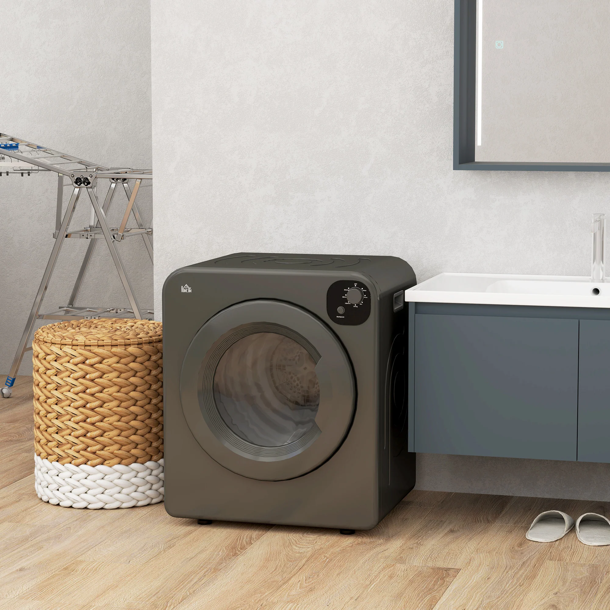 3.2 cu.ft Stainless Steel Laundry Dryer, 1300W Portable Front Load Electric Dryer, Gray - Image 11