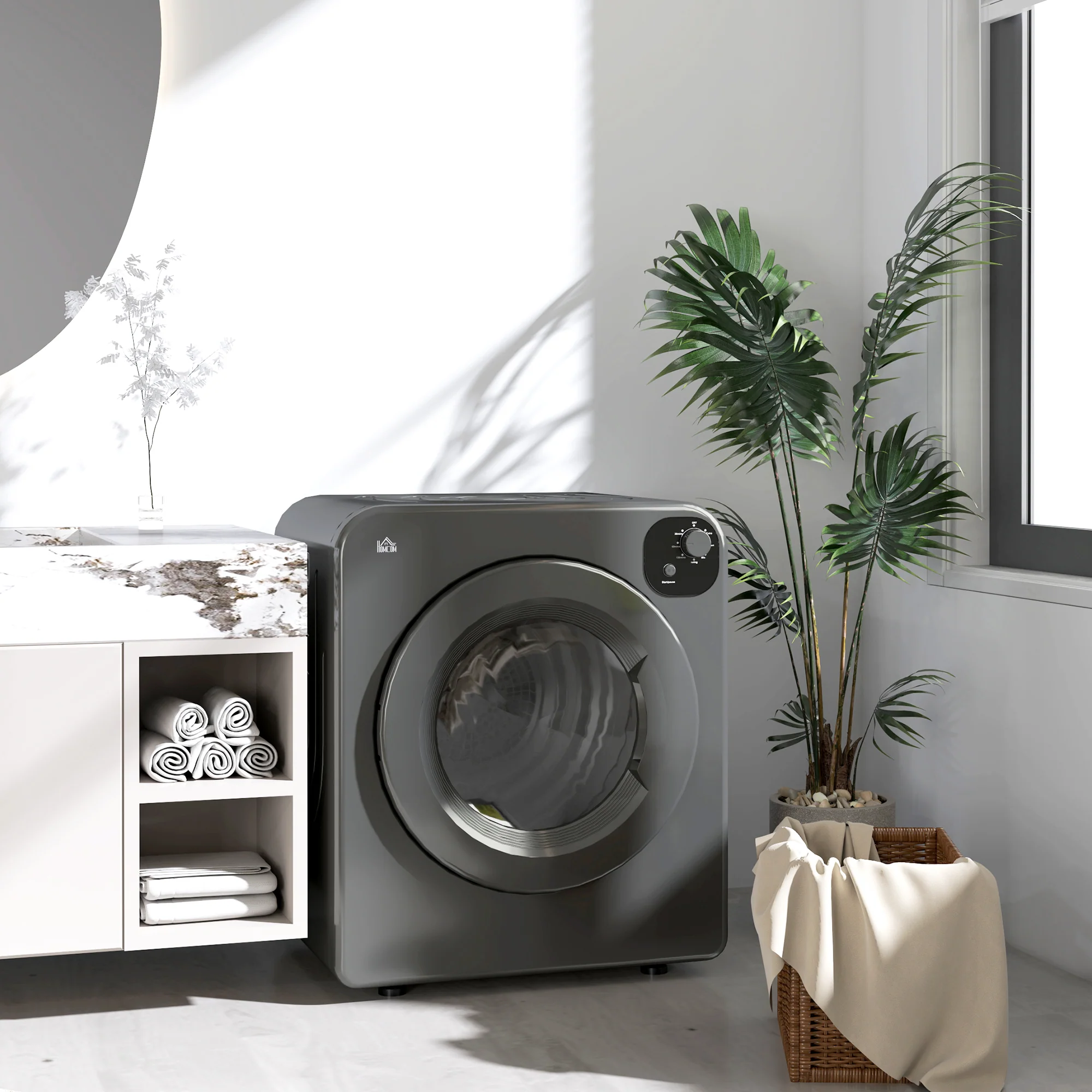3.2 cu.ft Stainless Steel Laundry Dryer, 1300W Portable Front Load Electric Dryer, Gray - Image 3