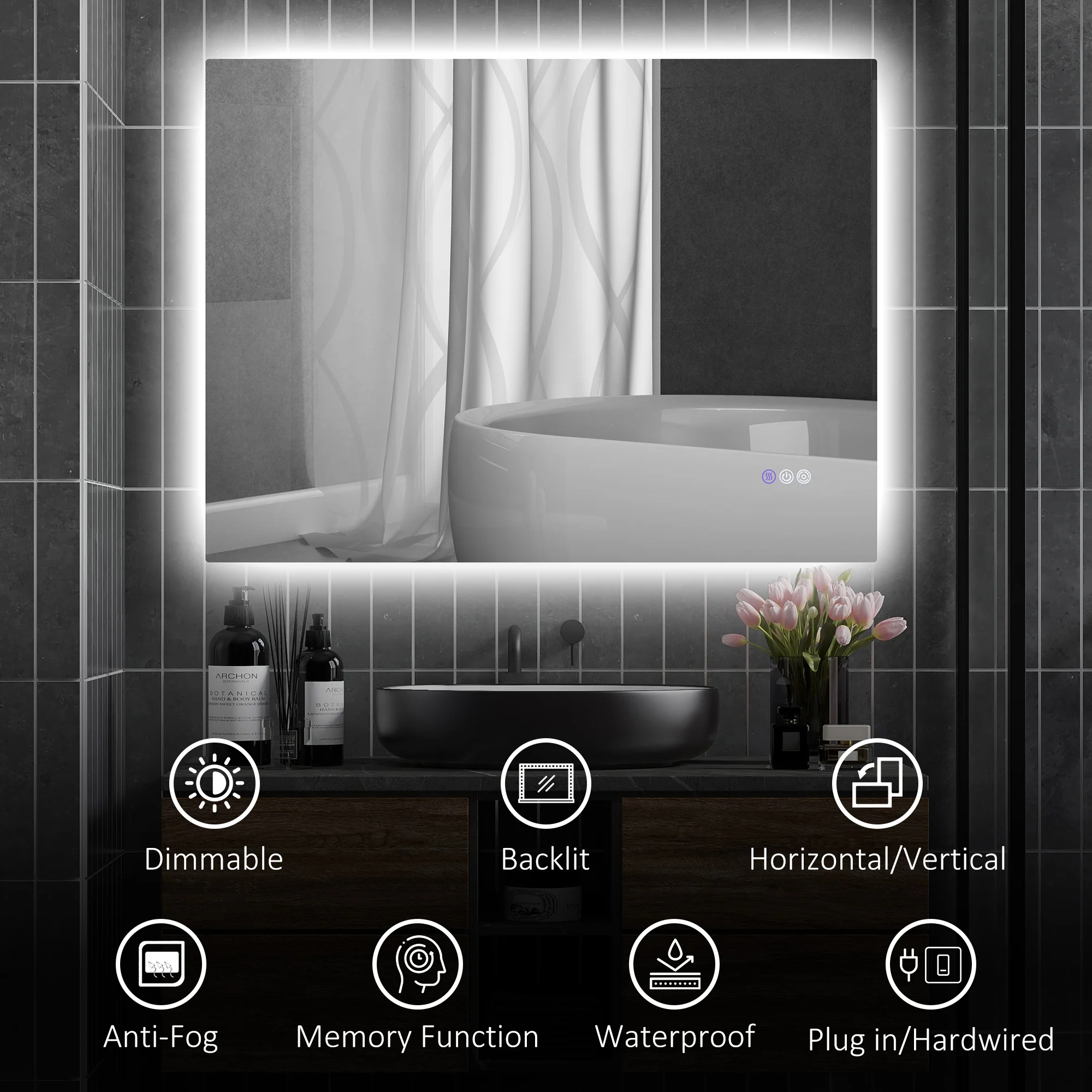 37" x 35" Dimmable LED Bathroom Mirror w/ Anti-Fog, Memory, Infinite Color Temperature - Image 11