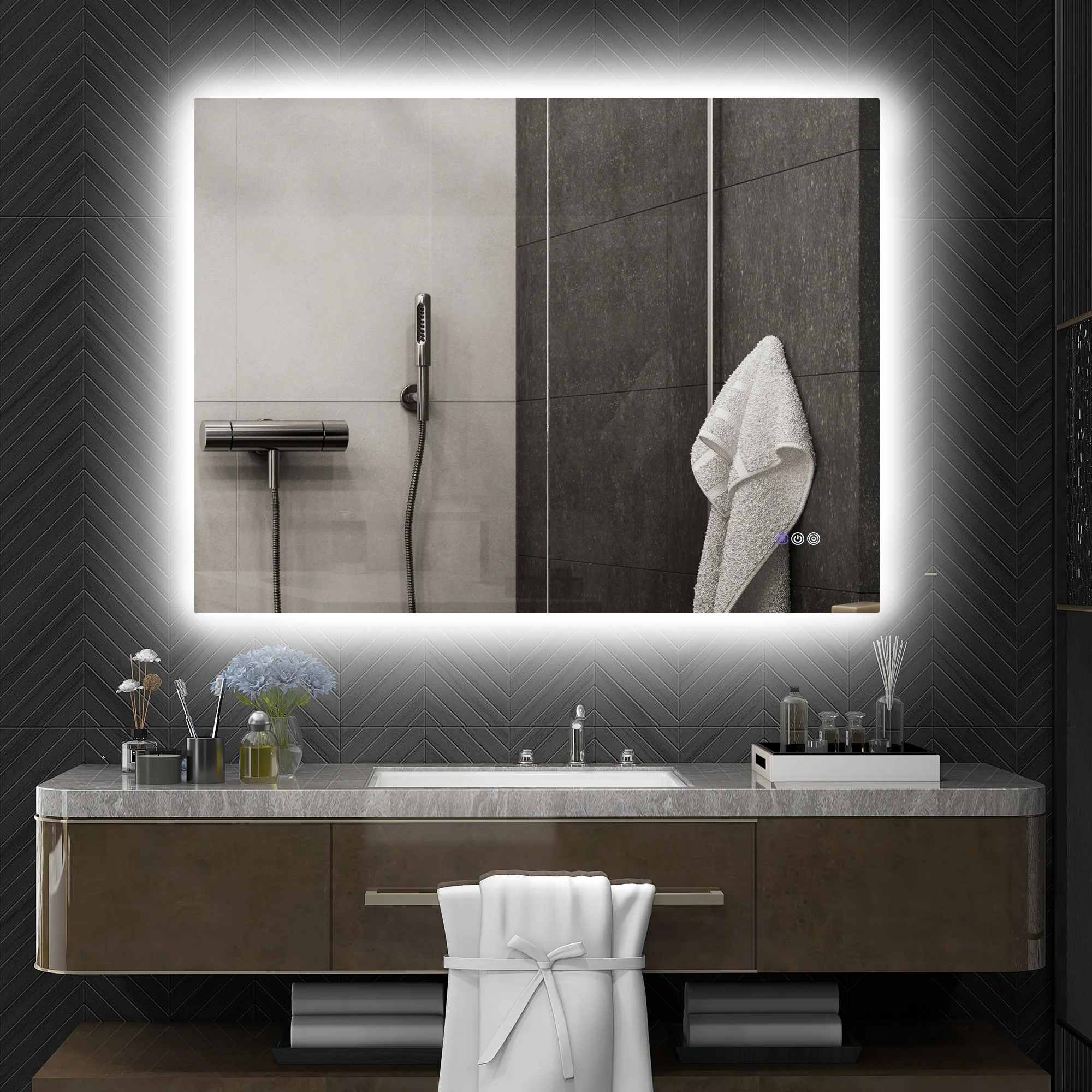 37" x 35" Dimmable LED Bathroom Mirror w/ Anti-Fog, Memory, Infinite Color Temperature - Image 3