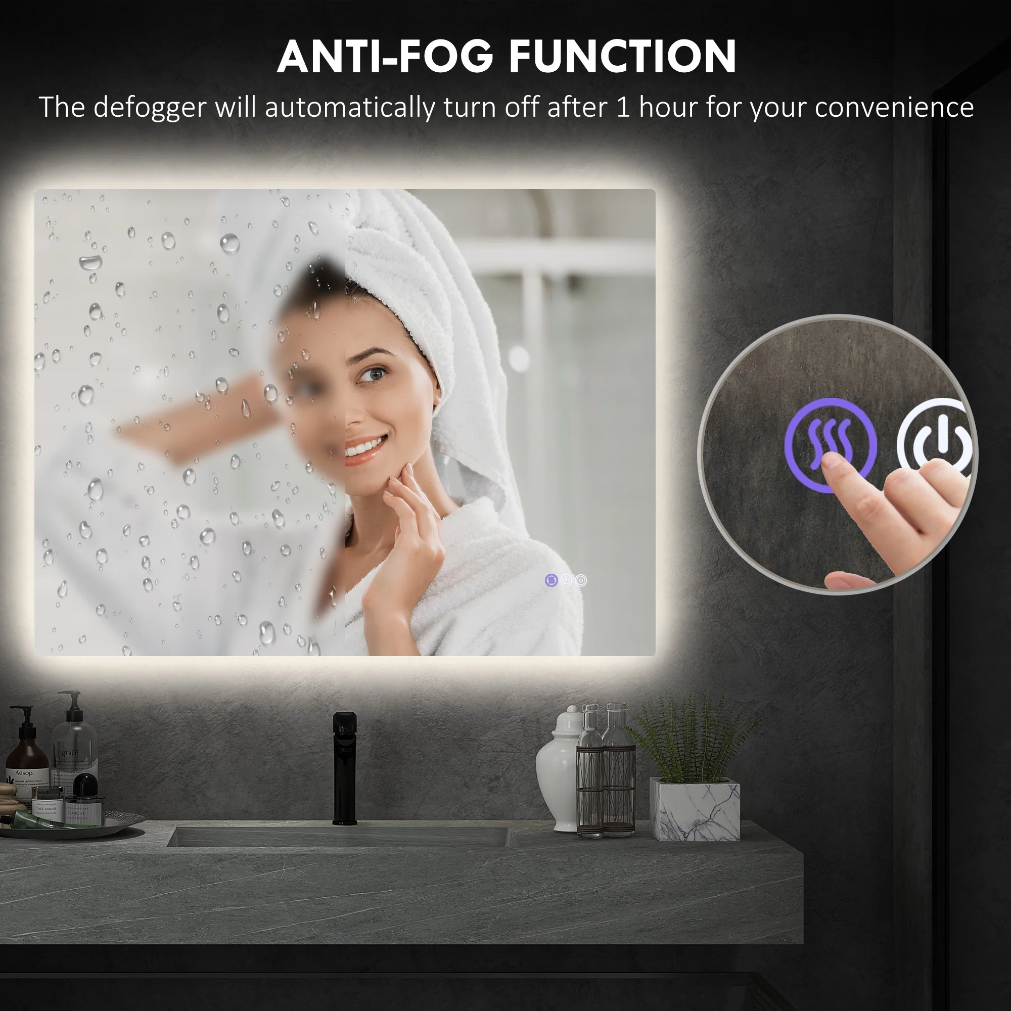 37" x 35" Dimmable LED Bathroom Mirror w/ Anti-Fog, Memory, Infinite Color Temperature - Image 8